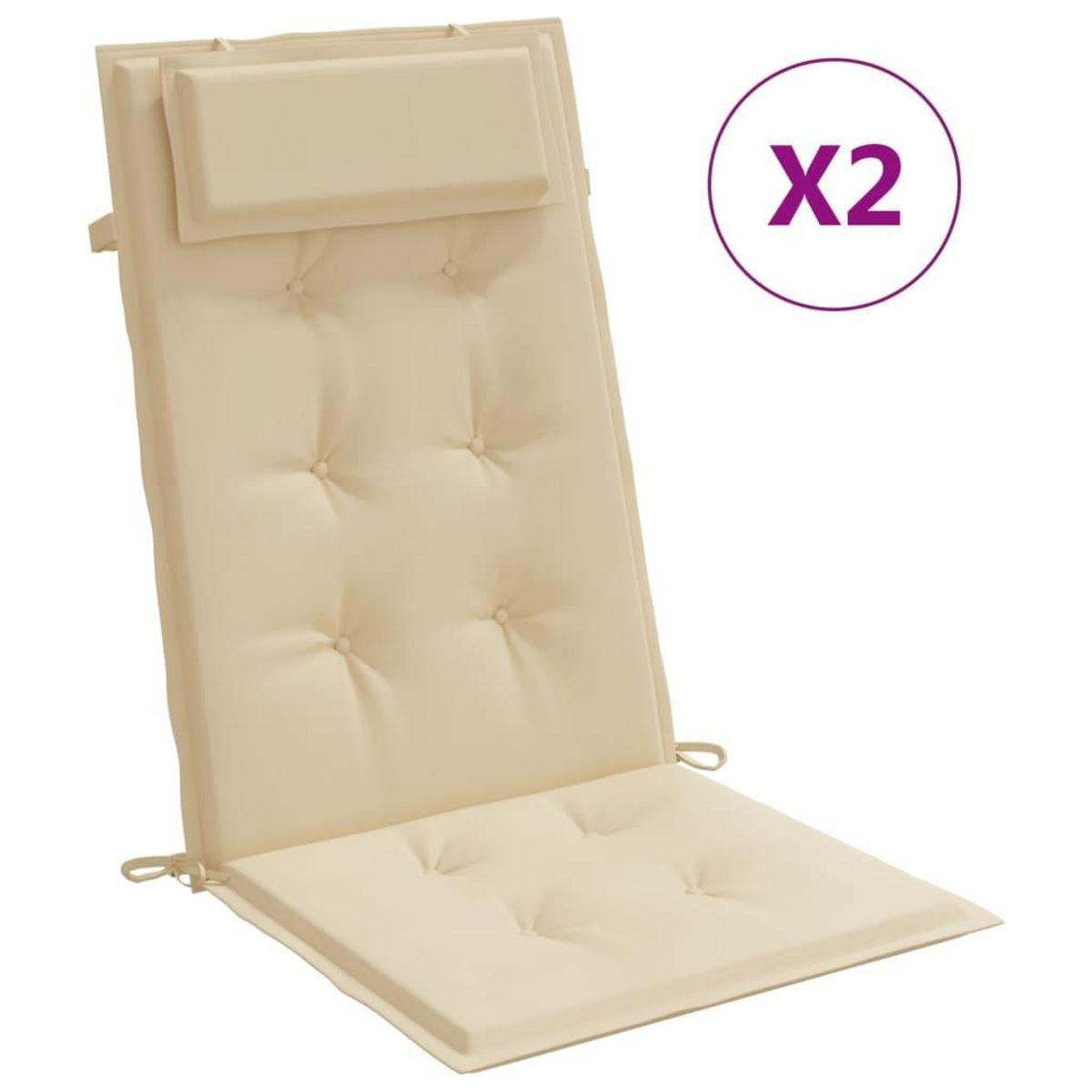 VIDAXL Coussins de chaise a dossier haut lot de 2 beige tissu oxford