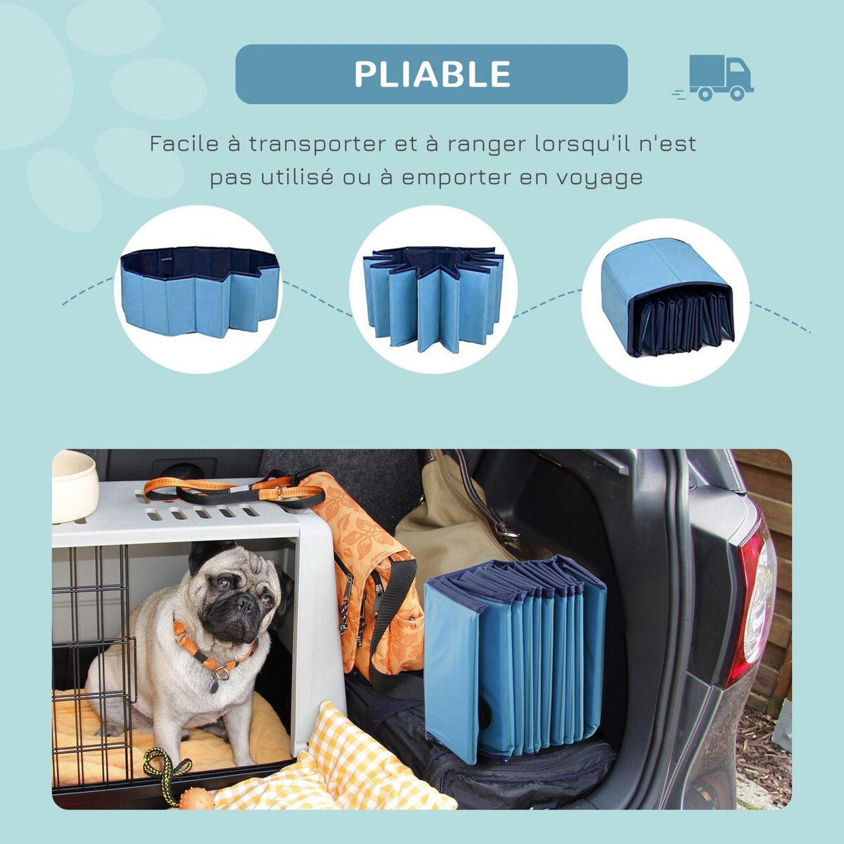PAWHUT Piscine pour chien bassin PVC pliable anti-glissant facile à nettoyer diamètre 80 hauteur 20 cm bleu