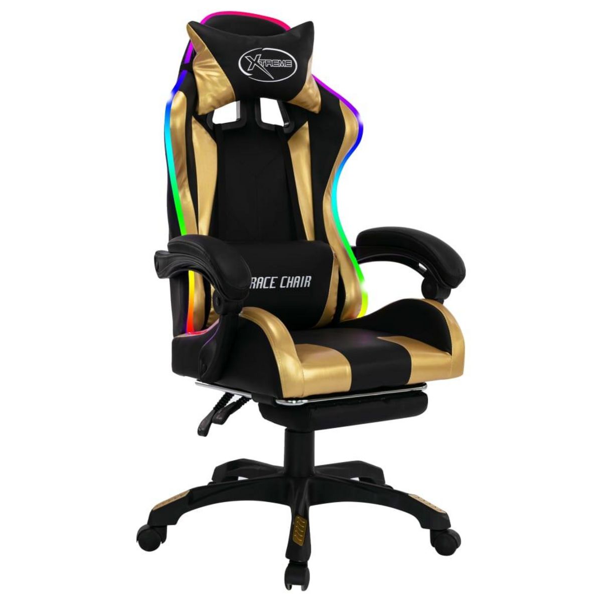 VIDAXL Fauteuil de jeux video avec LED RVB Dore et noir Similicuir