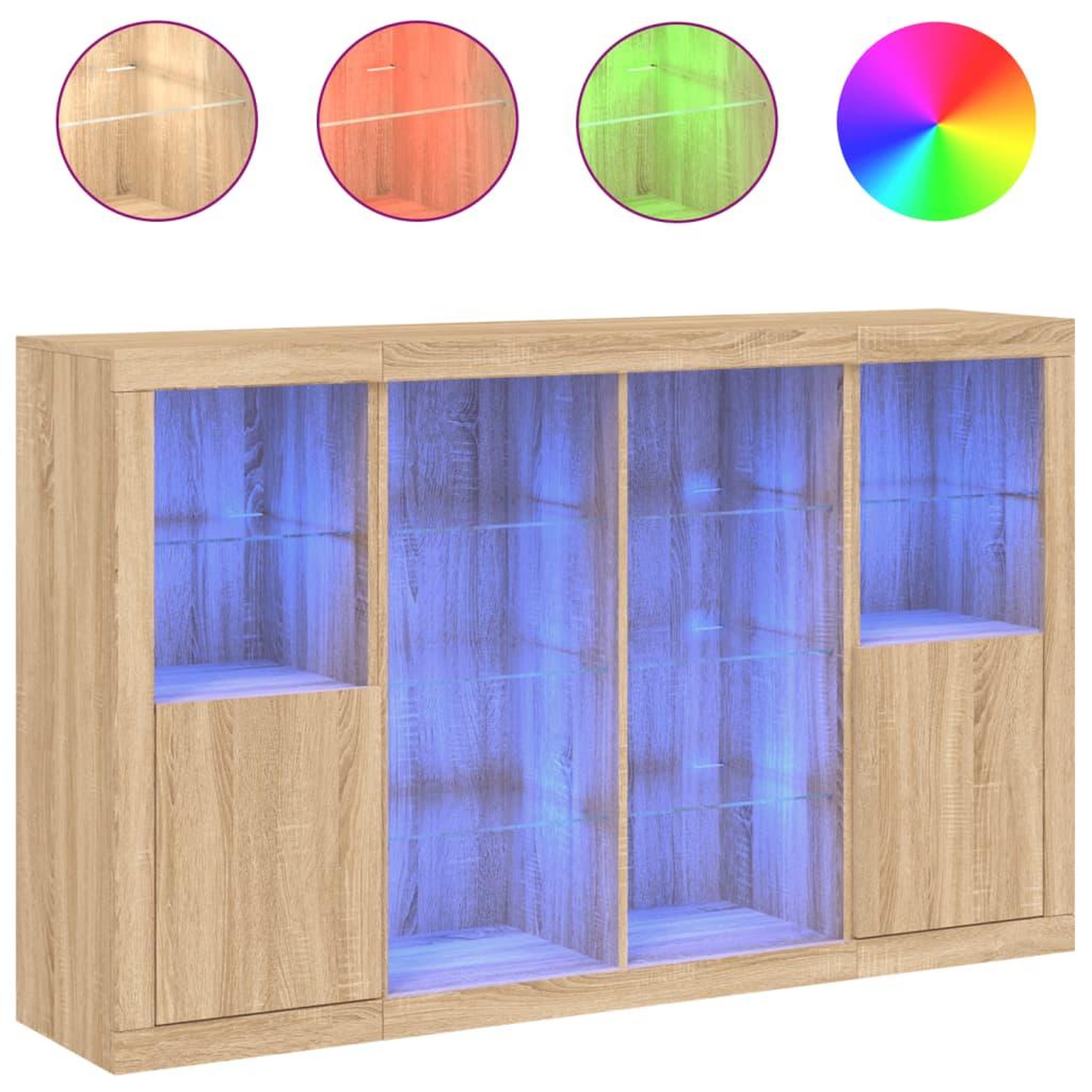 Voir la diapositive 2 : VIDAXL Buffets avec lumieres LED 3 pcs chene sonoma bois d'ingenierie