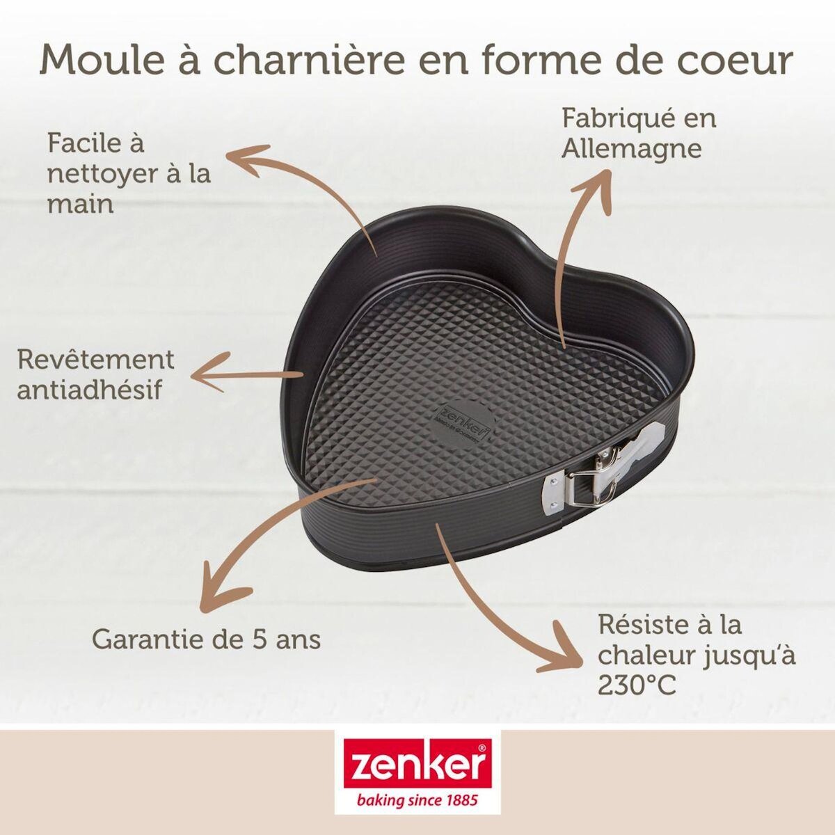 ZENKER Ensemble avec 1 moule gâteau cœur, 1 spatule Zenker et 2 bols à mixer en inox Fackelmann