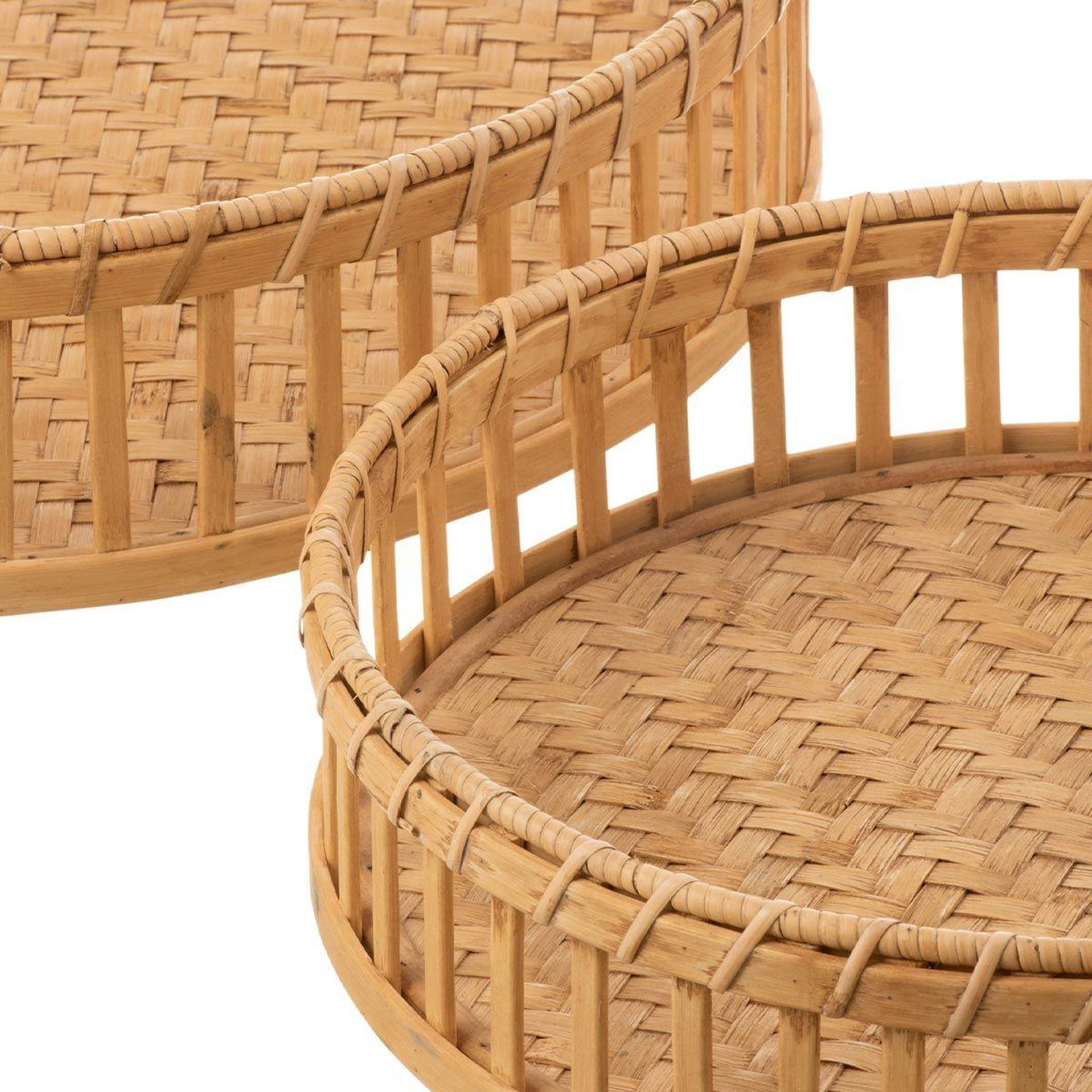 Voir la diapositive 3 : J-LINE Lot de 3 plateaux déco  ronds  47cm naturel