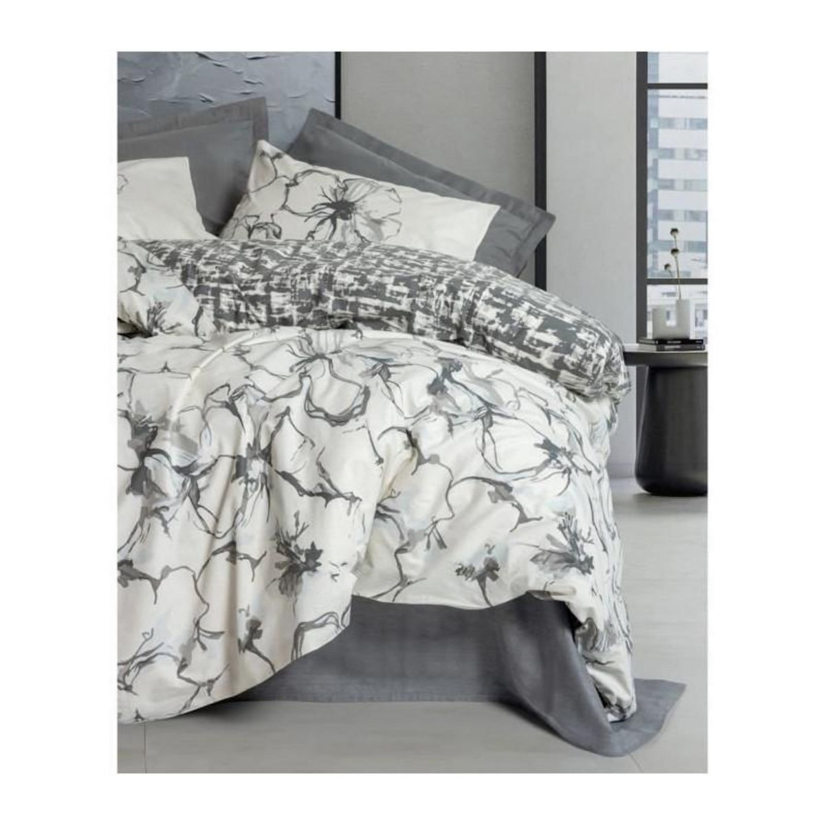 GENERIQUE Parure de lit - 129CTN64830 - 1 housse de couette 220 x 240 cm + 2 taies d'oreiller 60 x 60 cm - 100% coton ranforcé - Anthraci