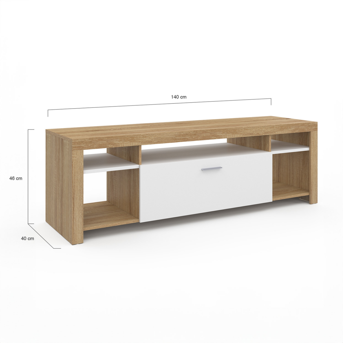 ID MARKET Meuble TV 140 cm MALO bois et placard blanc