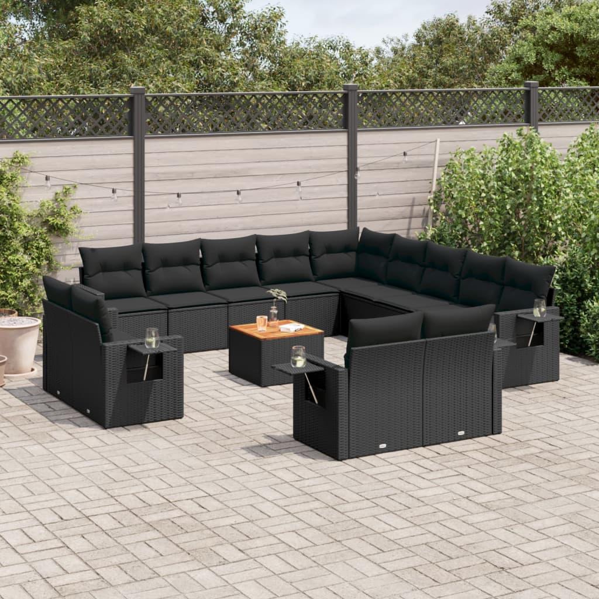 VIDAXL Salon de jardin avec coussins 14 pcs noir resine tressee