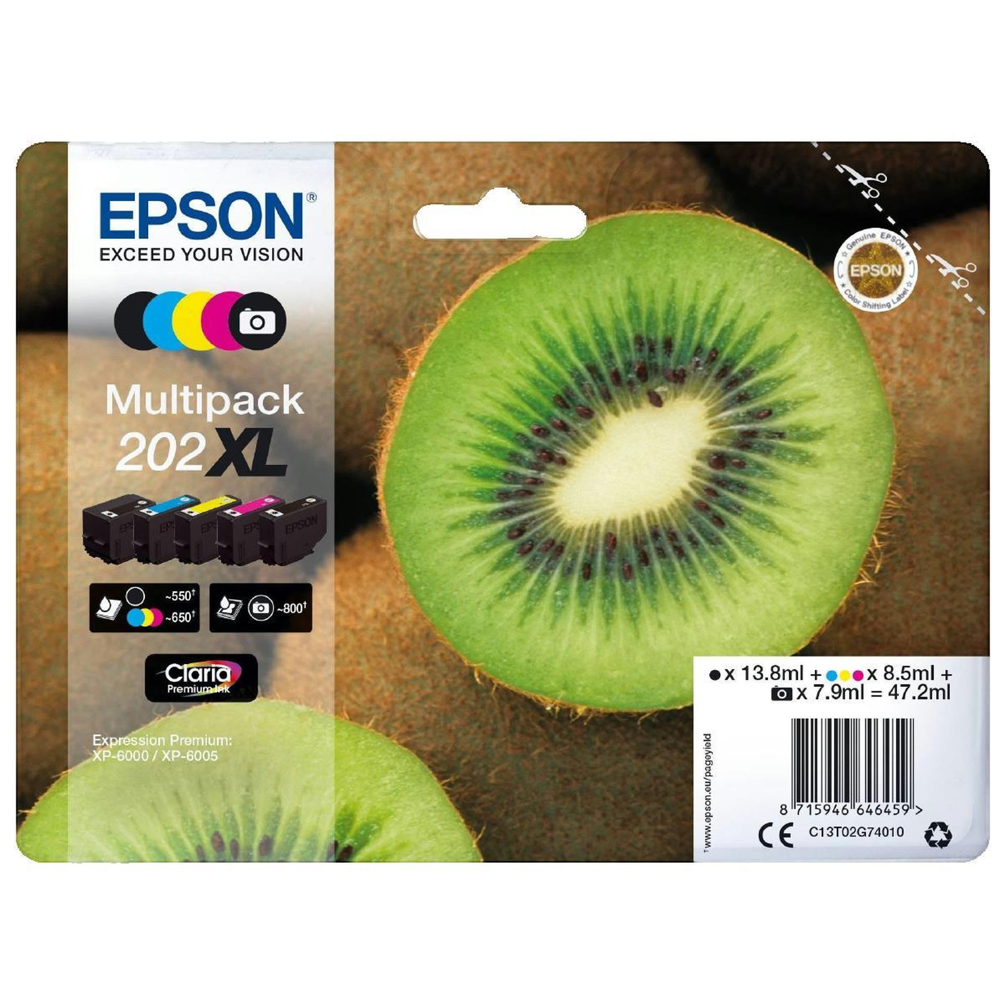 Epson Cartouches d'encre Epson Multipack 202XL - 5 couleurs - Haute capacité