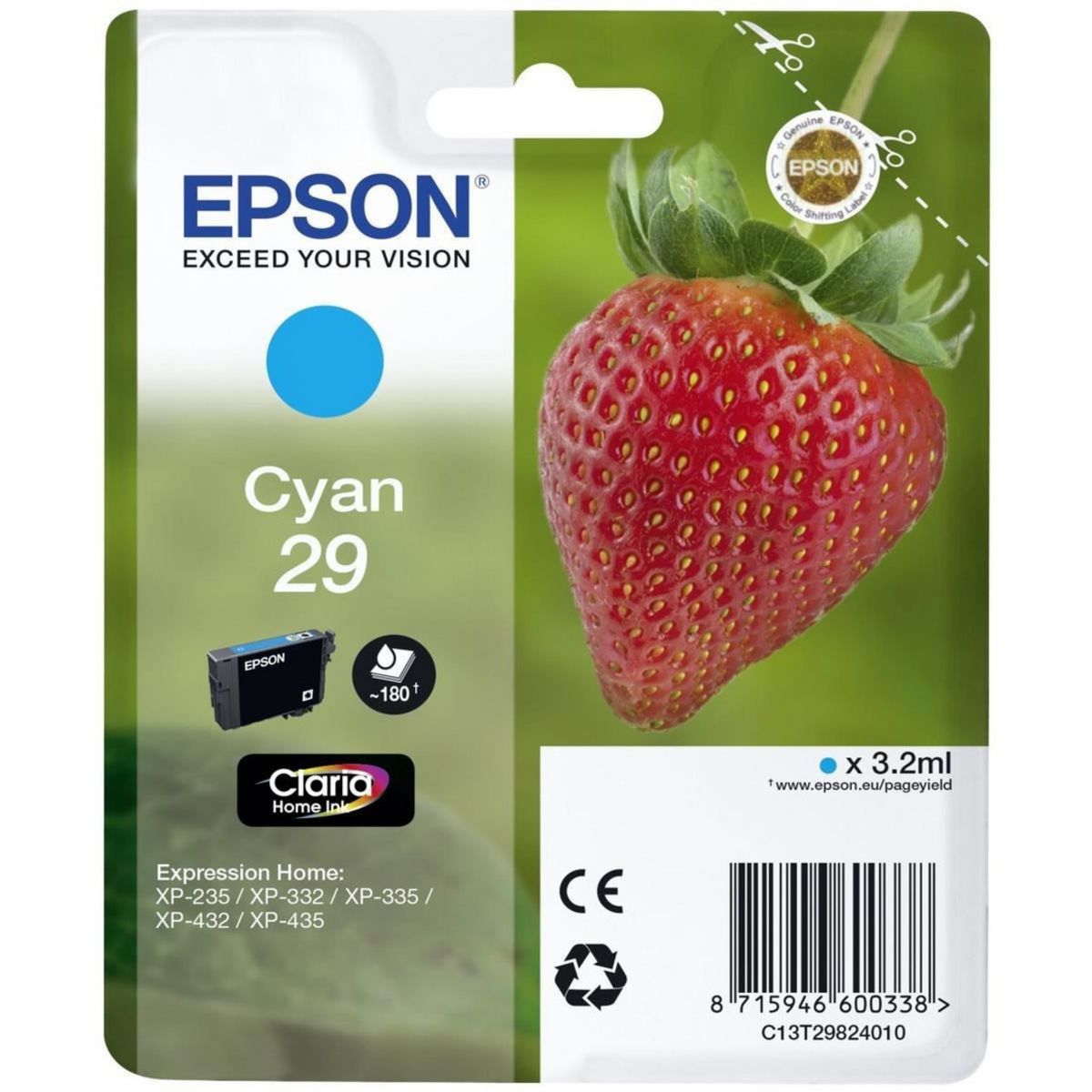 EPSON CARTOUCHE CYAN  EPSON XP-235/332 180 P FRAISE XP-432