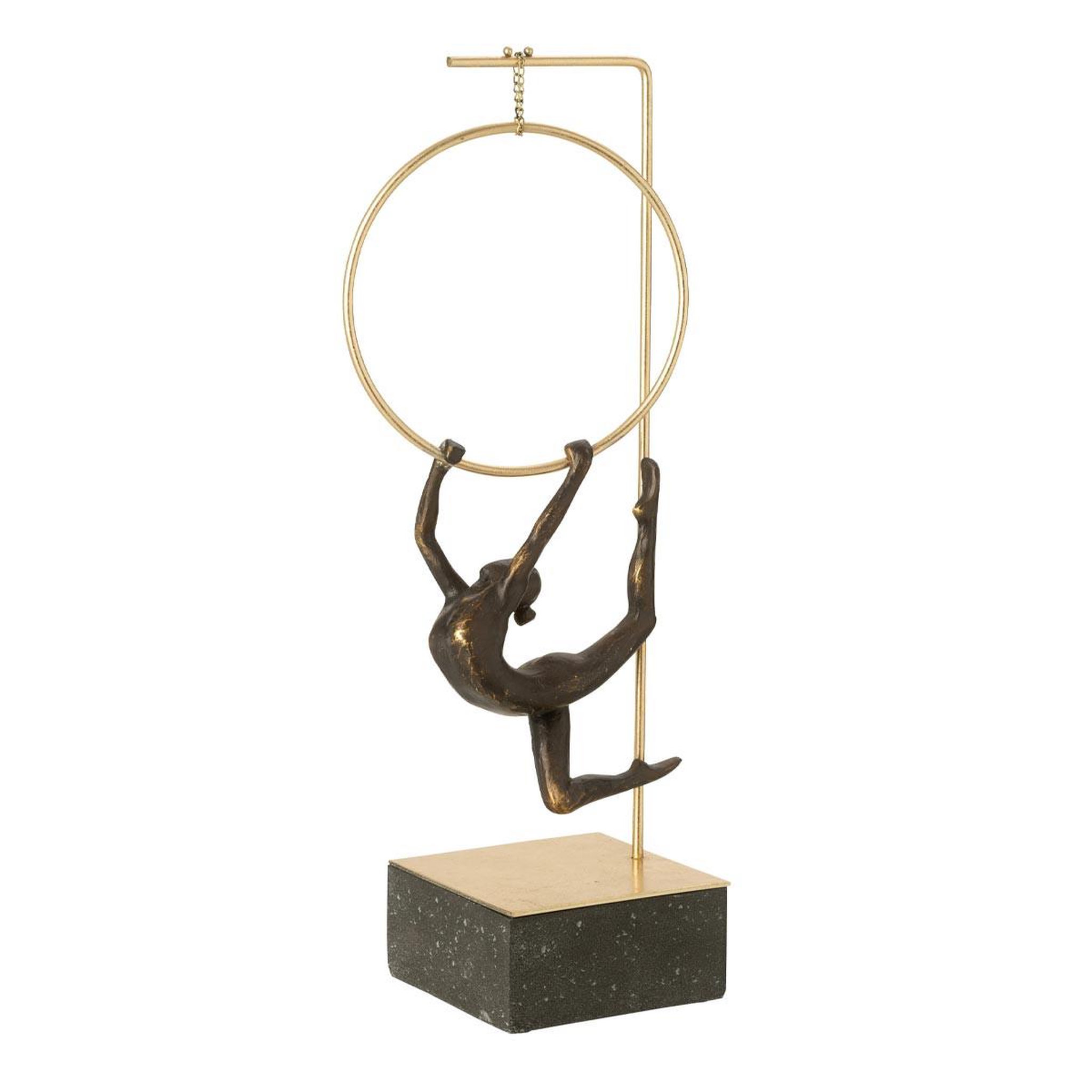 J-LINE Gymnaste cerceau sur socle  alpha  48cm doré & noir