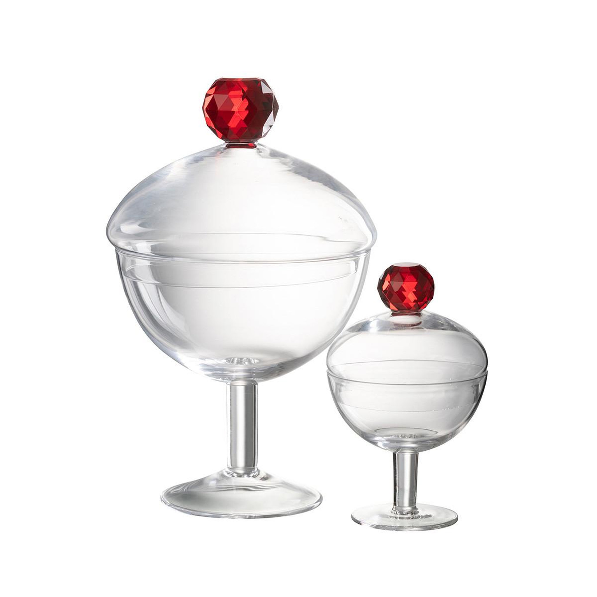 Voir la diapositive 3 : J-LINE Bonbonnière en verre  diamond  25cm transparent & rouge