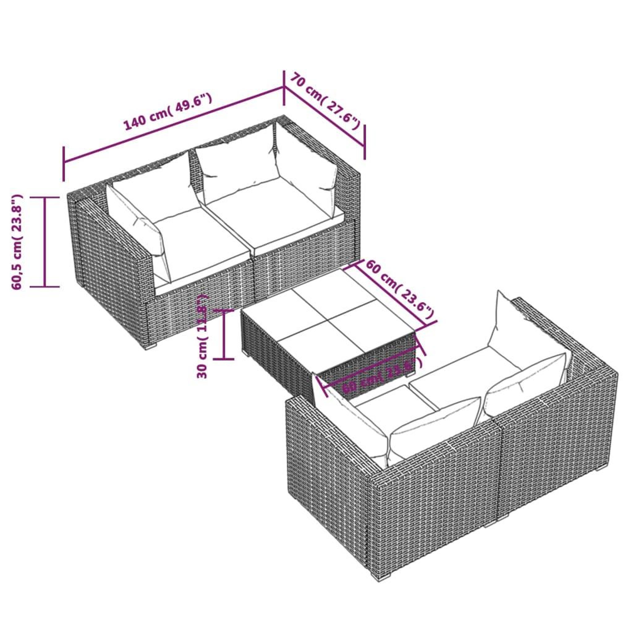Voir la diapositive 6 : VIDAXL Salon de jardin 5 pcs avec coussins resine tressee marron