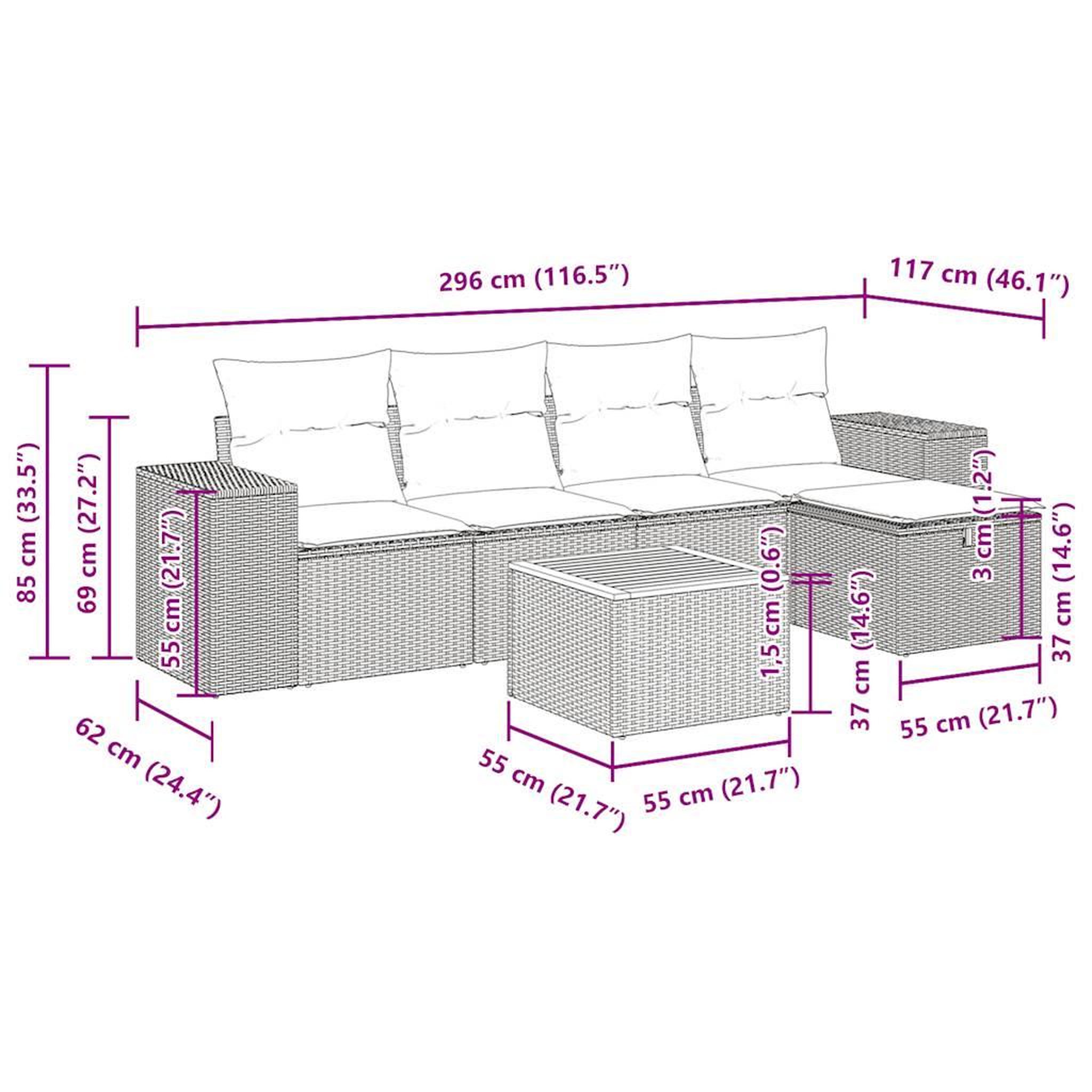 Voir la diapositive 6 : VIDAXL Salon de jardin avec coussins 6 pcs beige resine tressee