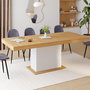 Voir la diapositive 2 : ID MARKET Table à manger extensible rectangle EDEN 6-10 personnes bois et blanc 160-200 cm