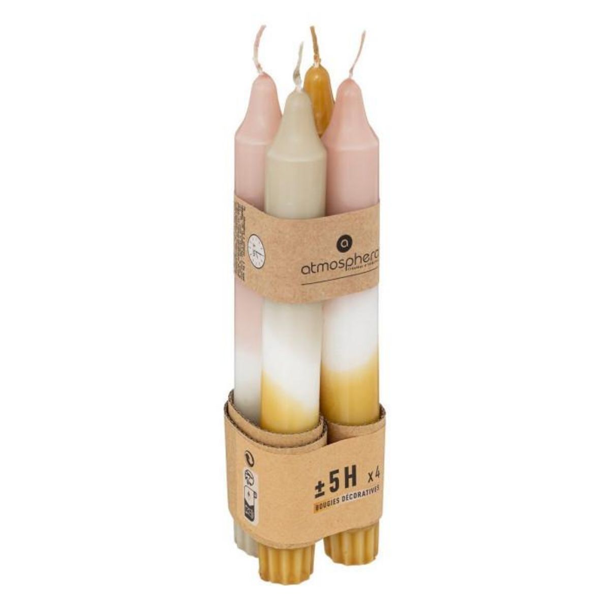 ATMOSPHERA Lot de 4 Bougies Bâton  Laya  18cm Multicolore