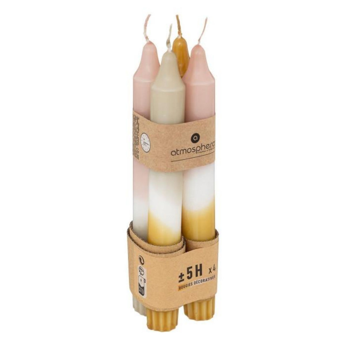 ATMOSPHERA Lot de 4 Bougies Bâton  Laya  18cm Multicolore