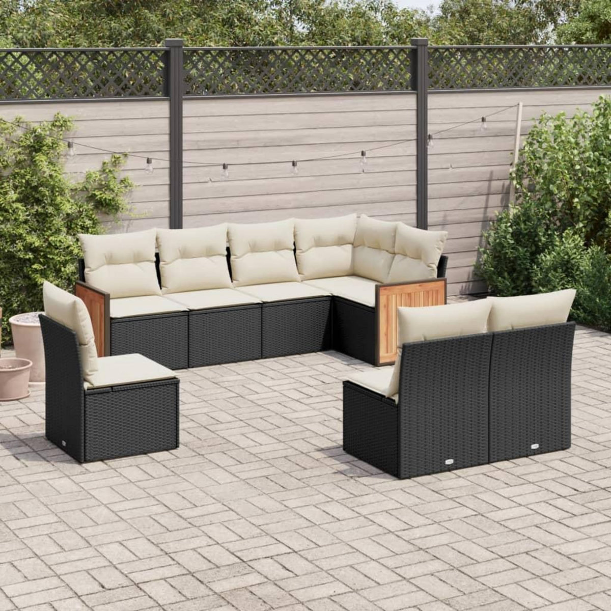 VIDAXL Salon de jardin 8 pcs avec coussins noir resine tressee