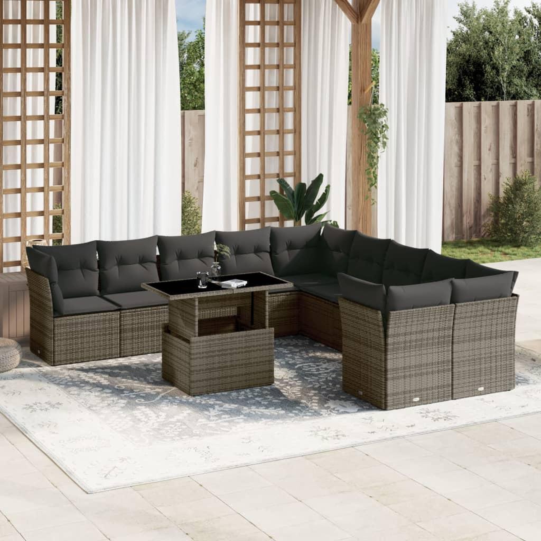 Voir la diapositive 1 : VIDAXL Salon de jardin 11 pcs avec coussins gris resine tressee