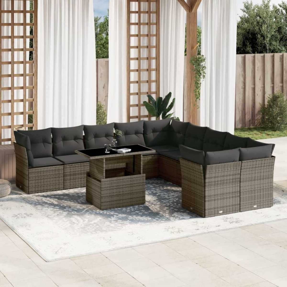 VIDAXL Salon de jardin 11 pcs avec coussins gris resine tressee