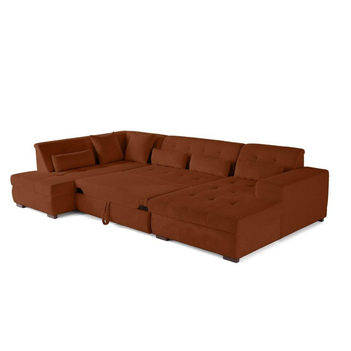 LISA DESIGN Vermont - canapé panoramique d'angle gauche - 7 places - convertible avec coffre - en velours côtelé