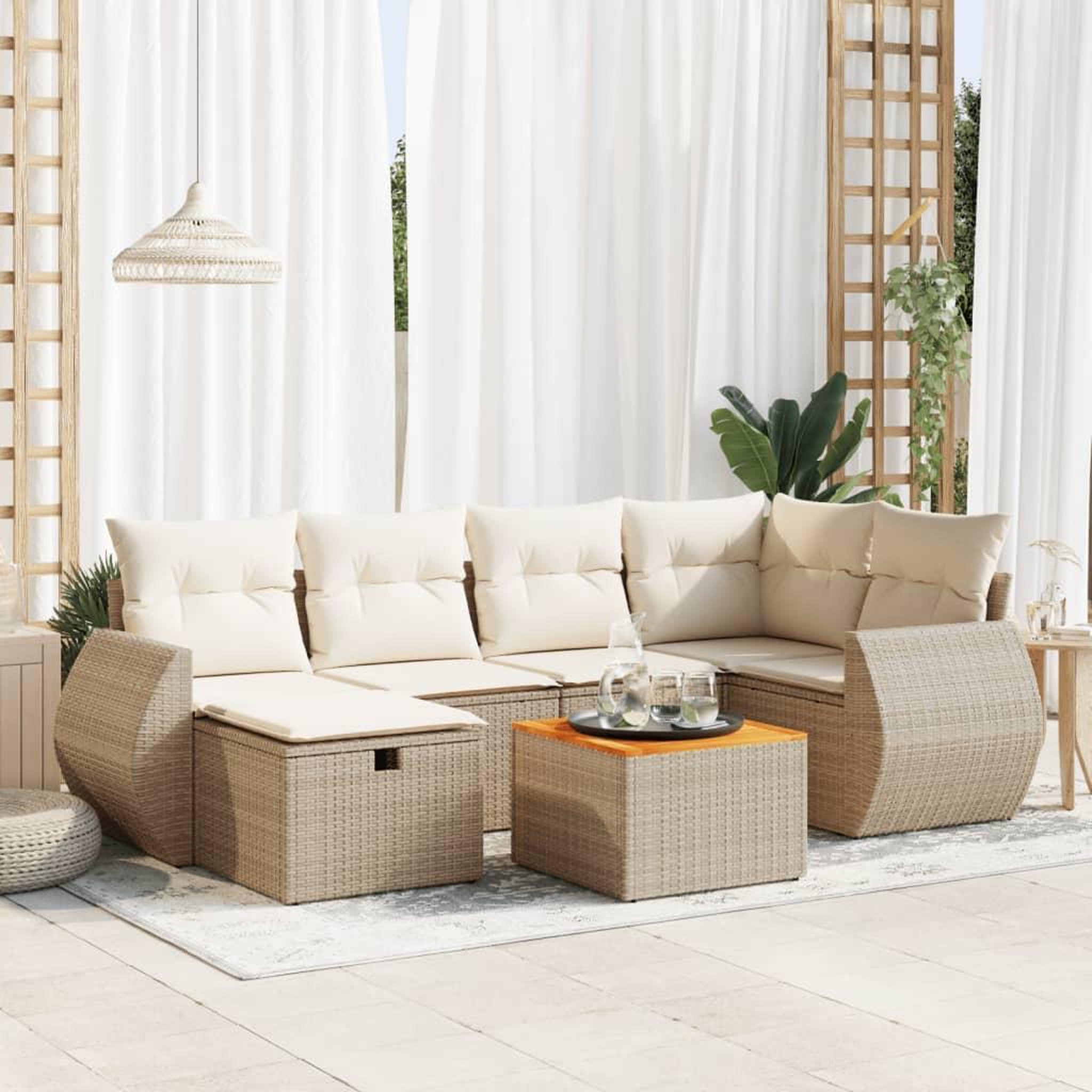 VIDAXL Salon de jardin avec coussins 7 pcs beige resine tressee