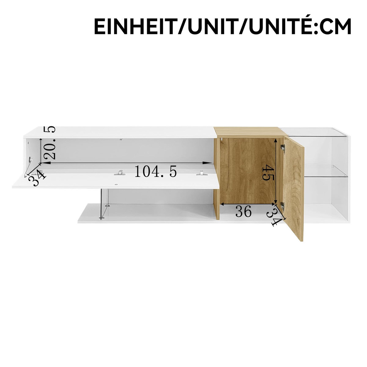 MERAX Meuble tv blanc+naturel 180 cm panneau de particules