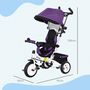 Voir la diapositive 3 : HOMCOM Tricycle enfant évolutif pare-soleil pliable canne télescopique amovible acier violet