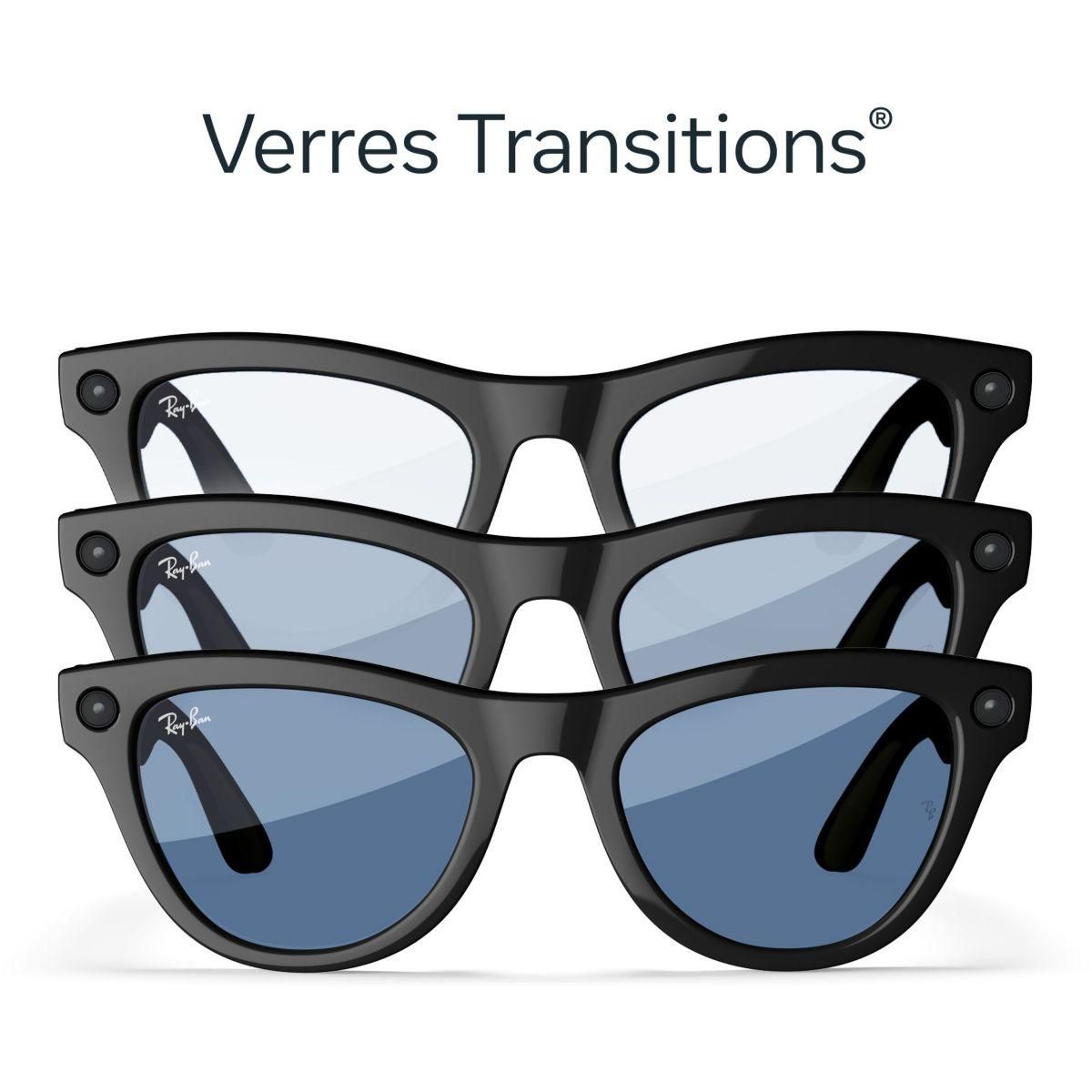 META Lunettes connectées Ray-Ban Skyler, Noir brillant, Transitions® Bleu Céruléen