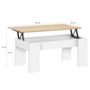Voir la diapositive 5 : ID MARKET Table basse plateau relevable rectangulaire TARA bois blanc et imitation hêtre