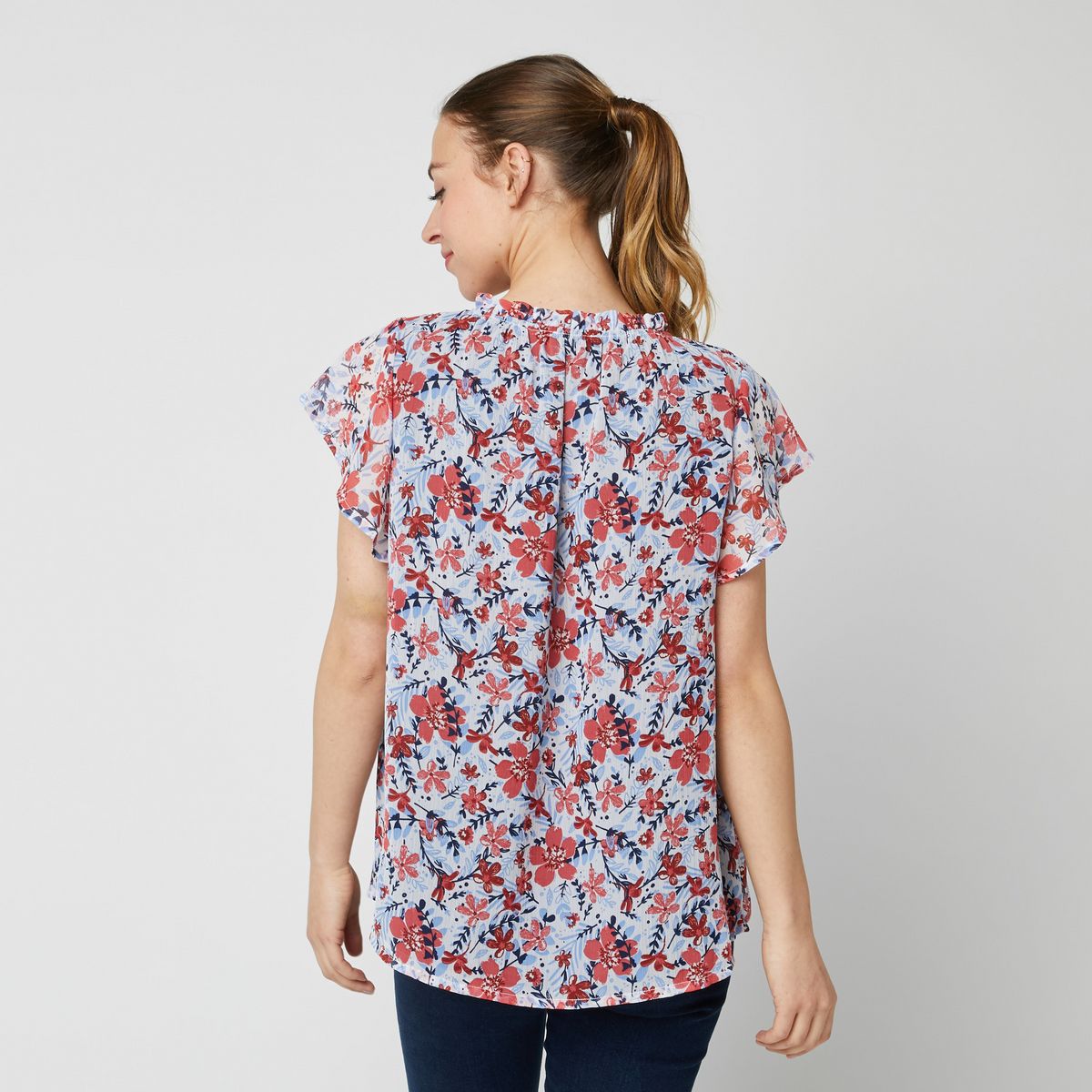 INEXTENSO Blouse manches papillons avec pompons à fleurs femme