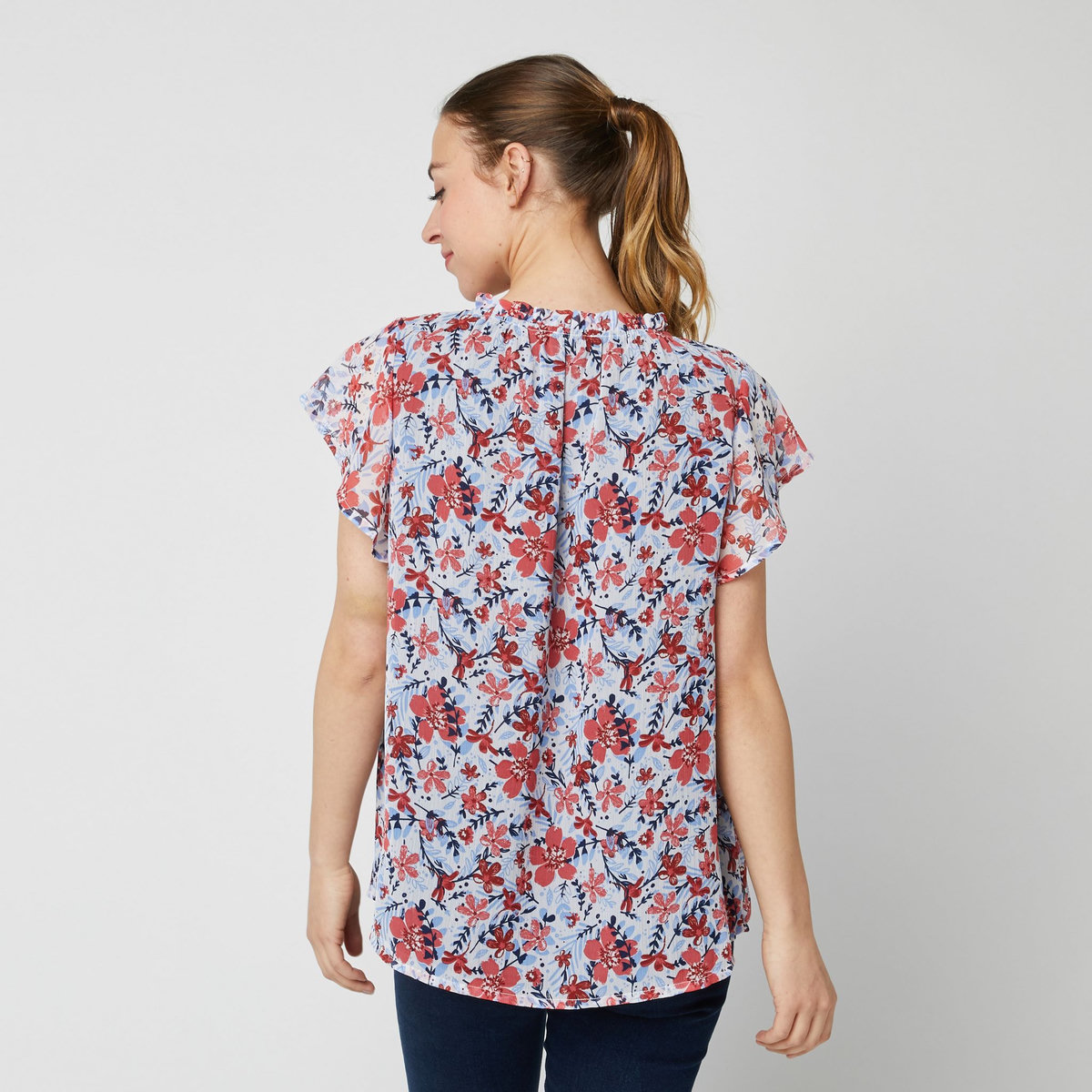 INEXTENSO Blouse manches papillons avec pompons à fleurs femme