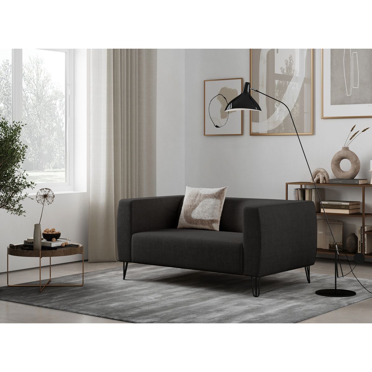 Canapé fixe 2 places pieds épingles tissu JULIO