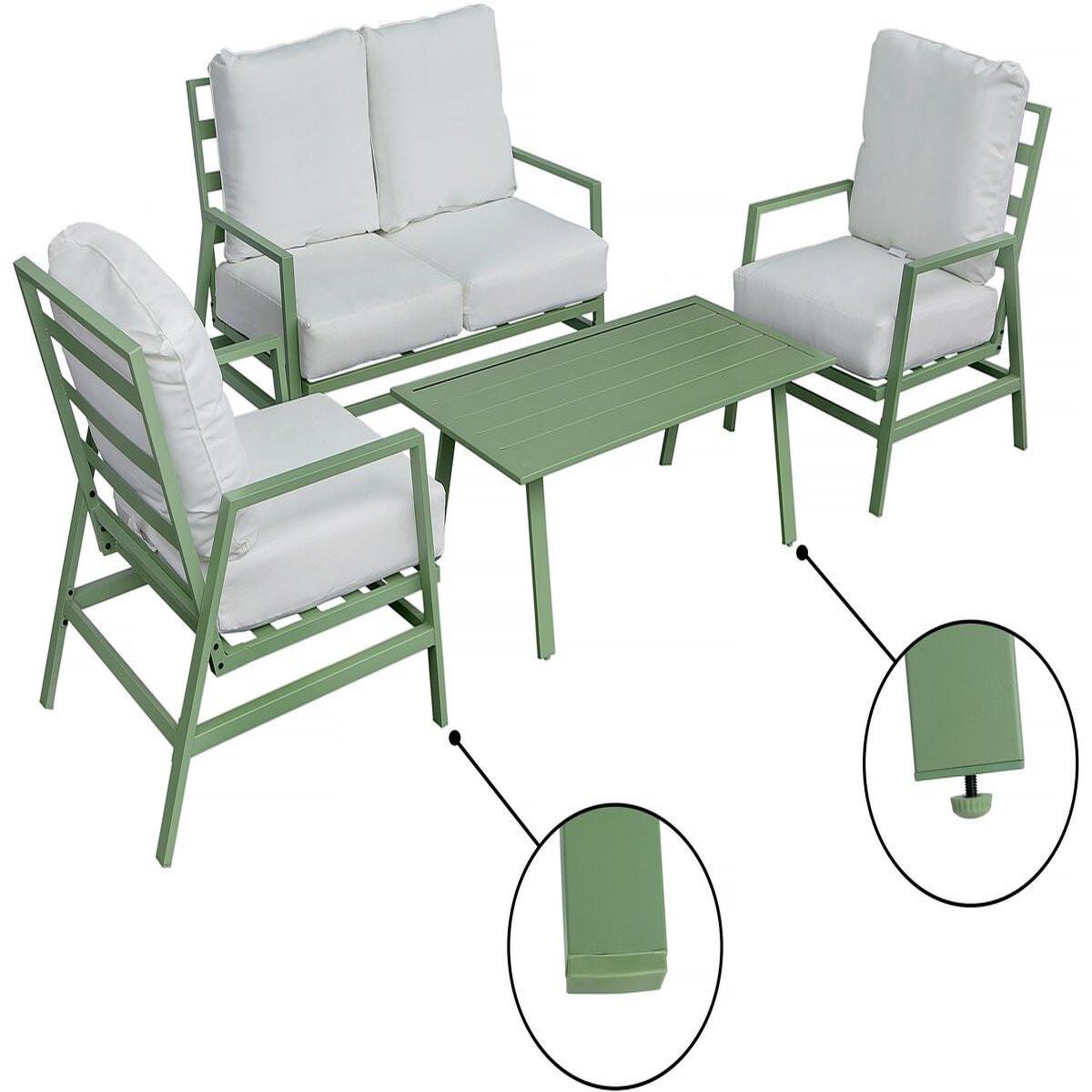 Voir la diapositive 4 : Habitat et Jardin Salon de jardin en métal  queens  - 4 places - vert