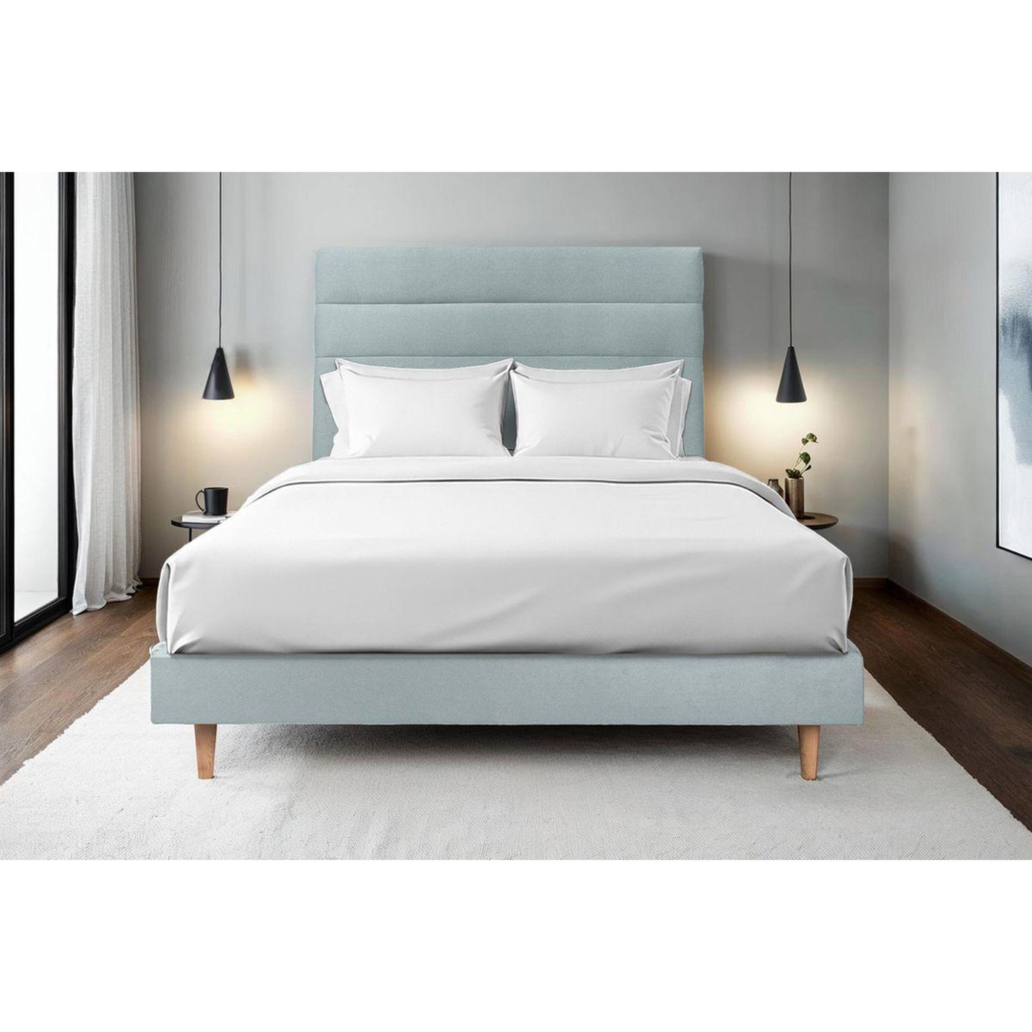 Voir la diapositive 2 : Sommeil de Plomb Lit avec tête de lit lignes velours et sommier kit - Hauteur totale : 29cm