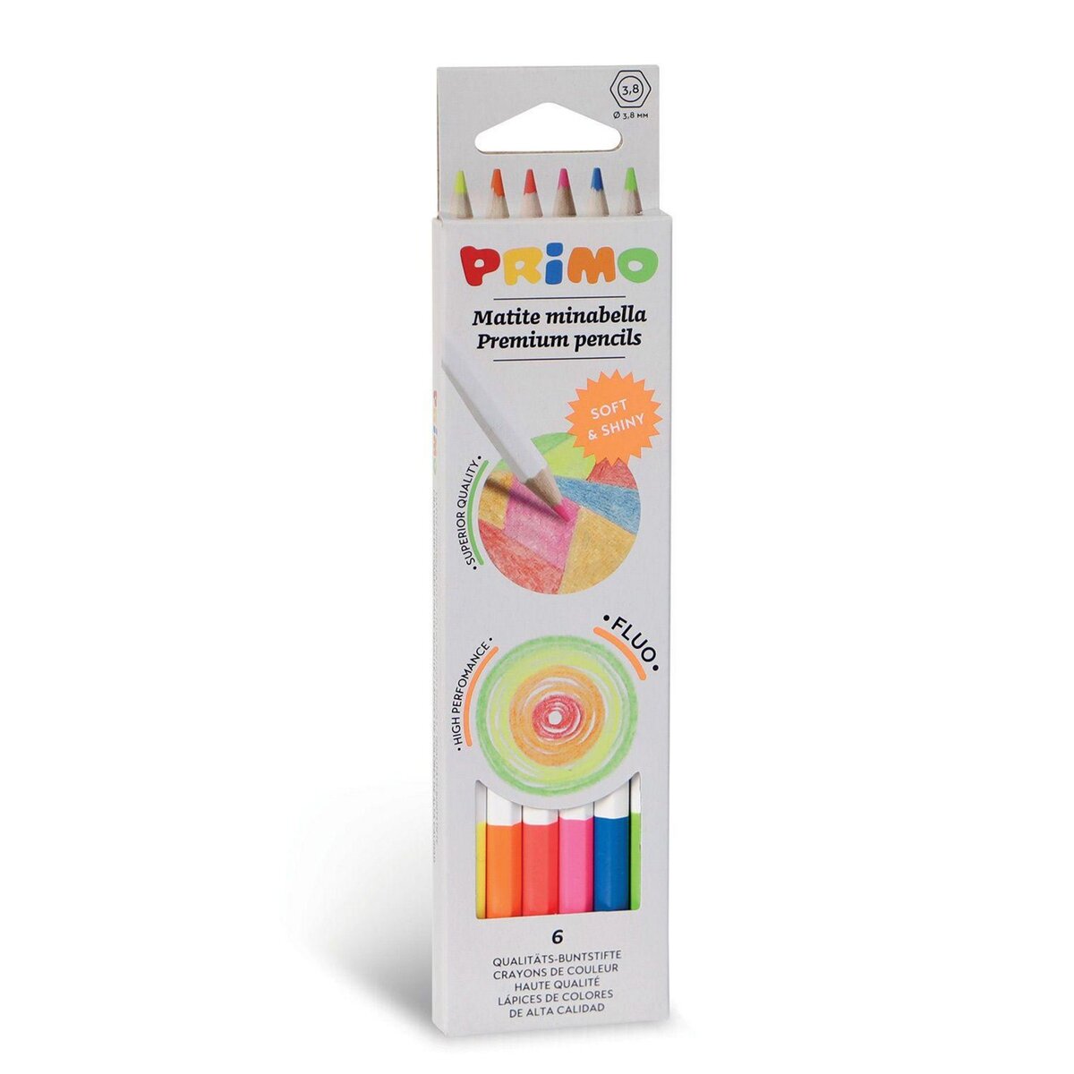 PRIMO 6 crayons de couleur fluo Minabella