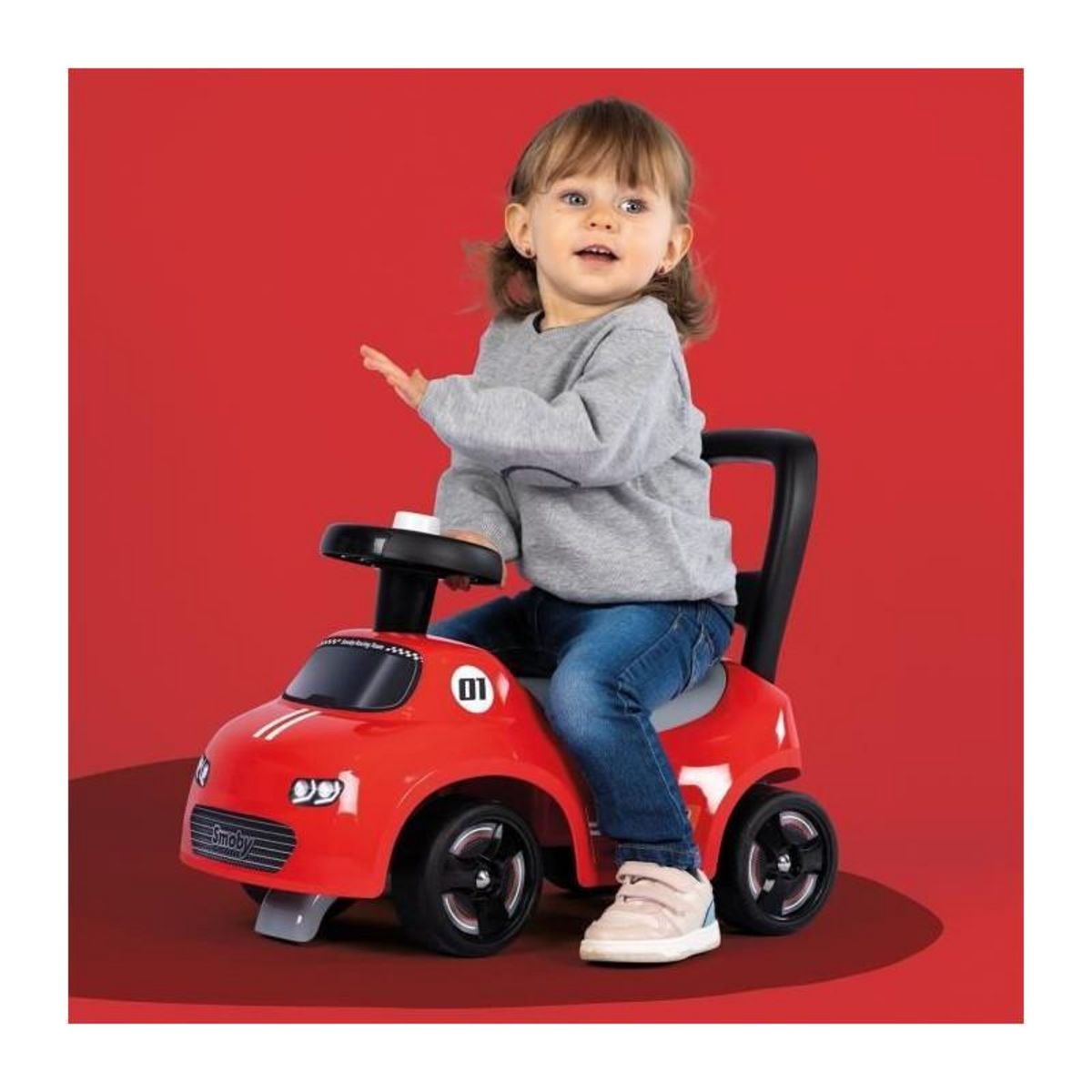 SMOBY Smoby - Porteur enfant 2 en 1 - Auto Rouge - Coffre sous la selle + klaxon - Des 10 mois - Fabrication française