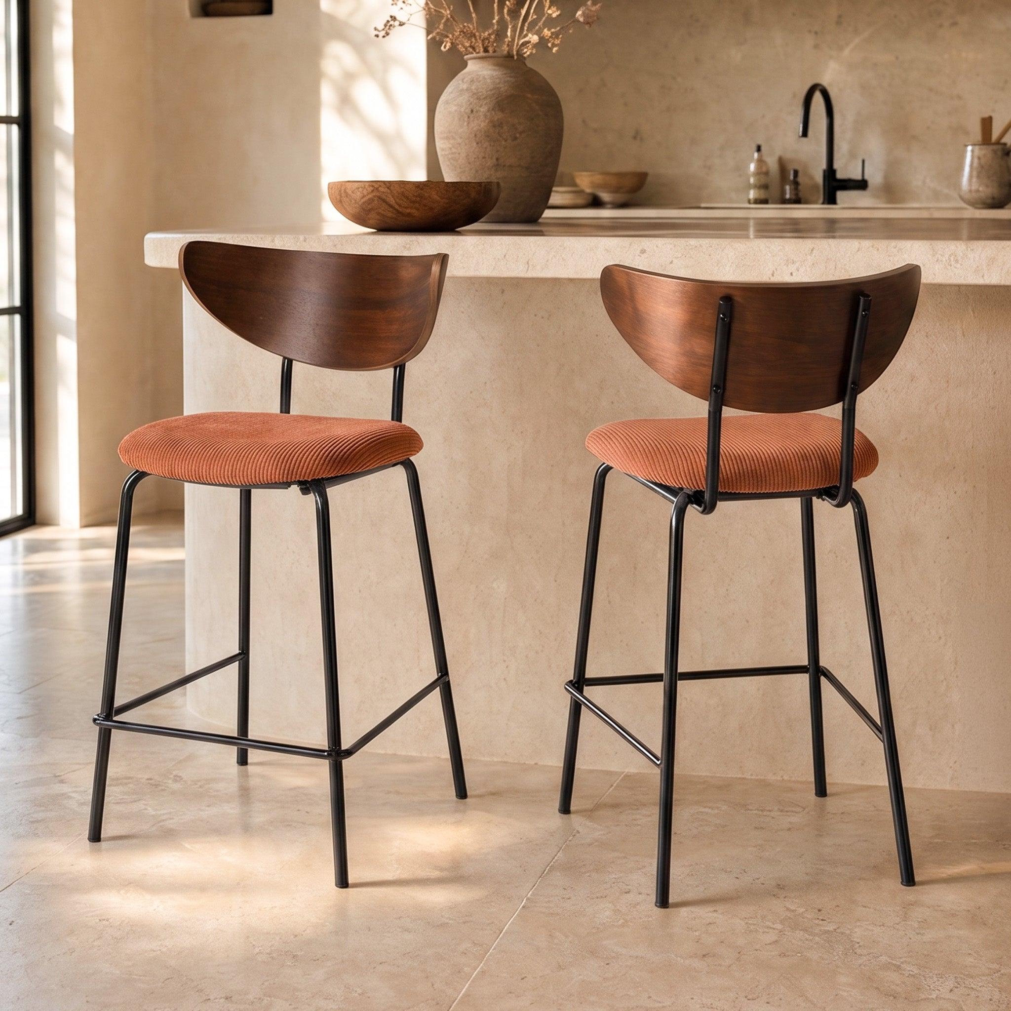 Voir la diapositive 2 : MAISON PAVANE Lot de 2 chaises pour îlot central, velours côtelé terracotta 64.5 cm-jade