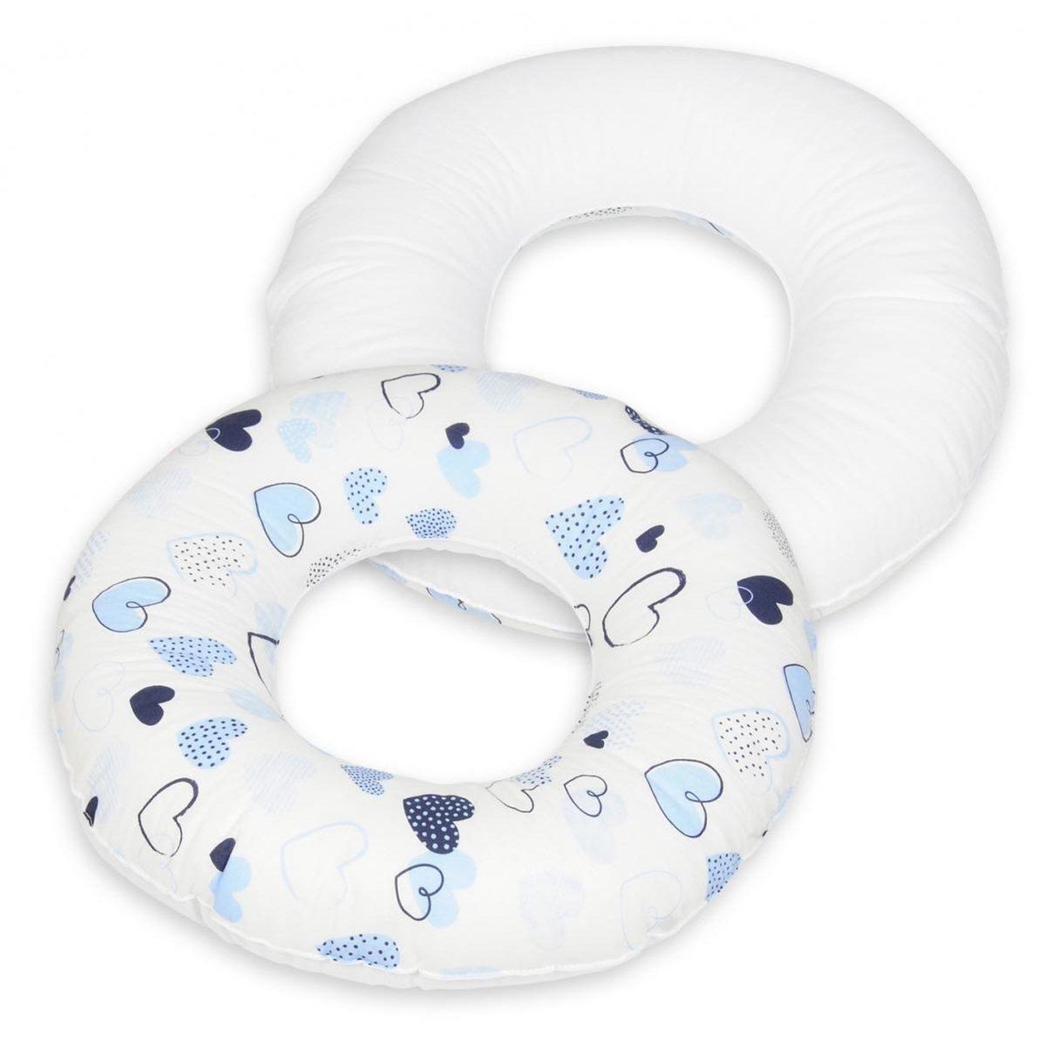 VELINDA Coussin rond post natal Coeurs bleus – blanc