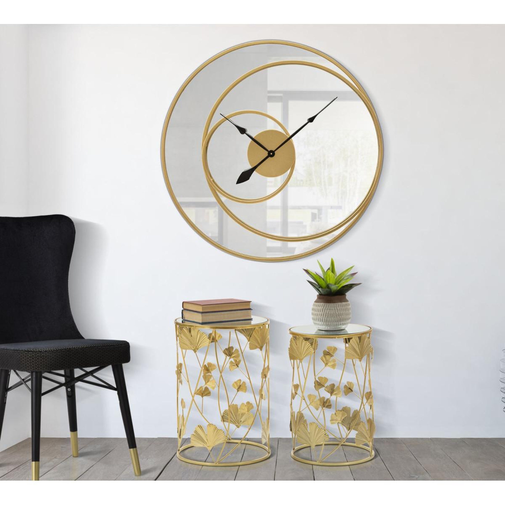 Voir la diapositive 5 : Paris Prix Horloge murale miroir  clock  90cm or