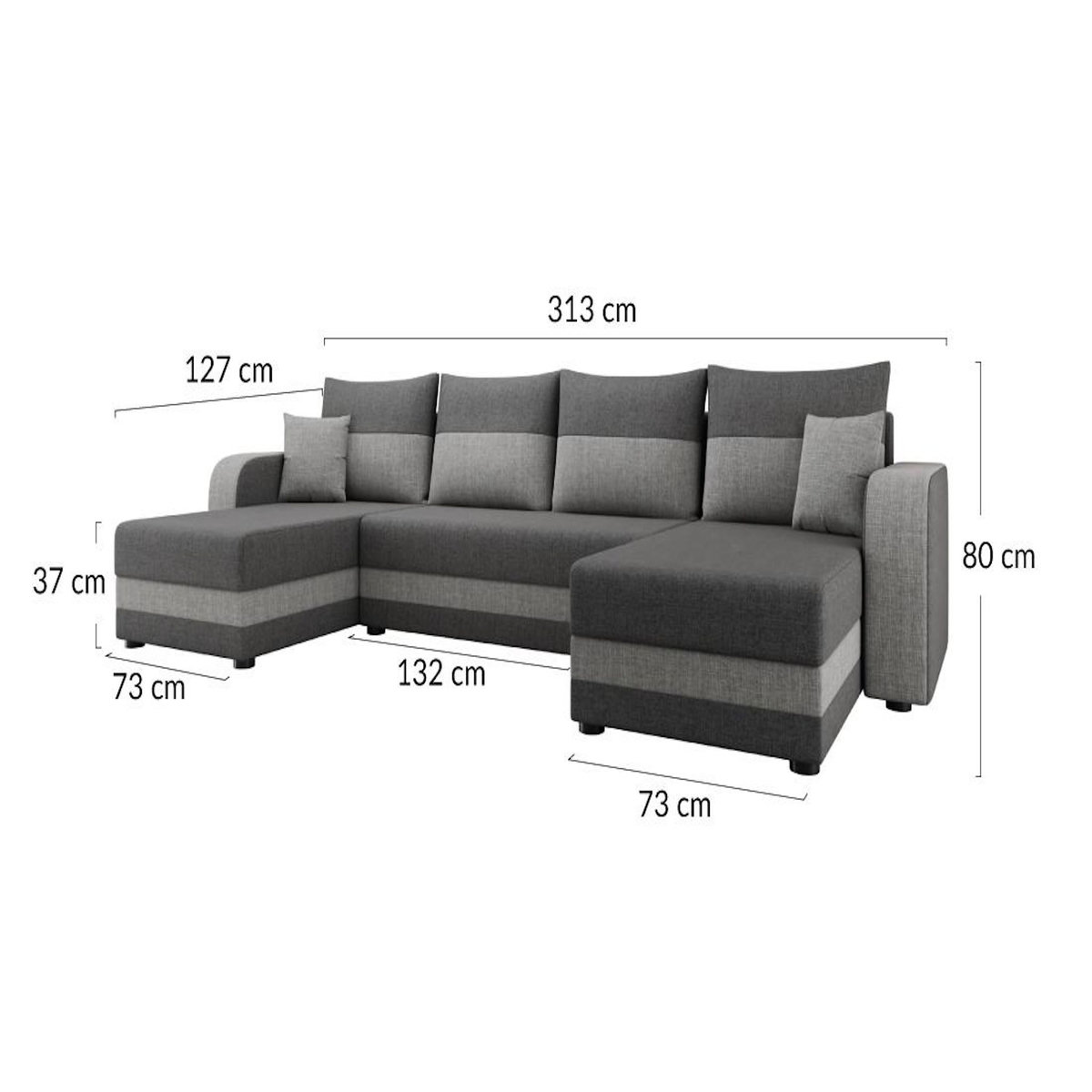 BEST MOBILIER Harvey - canapé panoramique en u 7 places convertible avec coffre en tissu bicolore