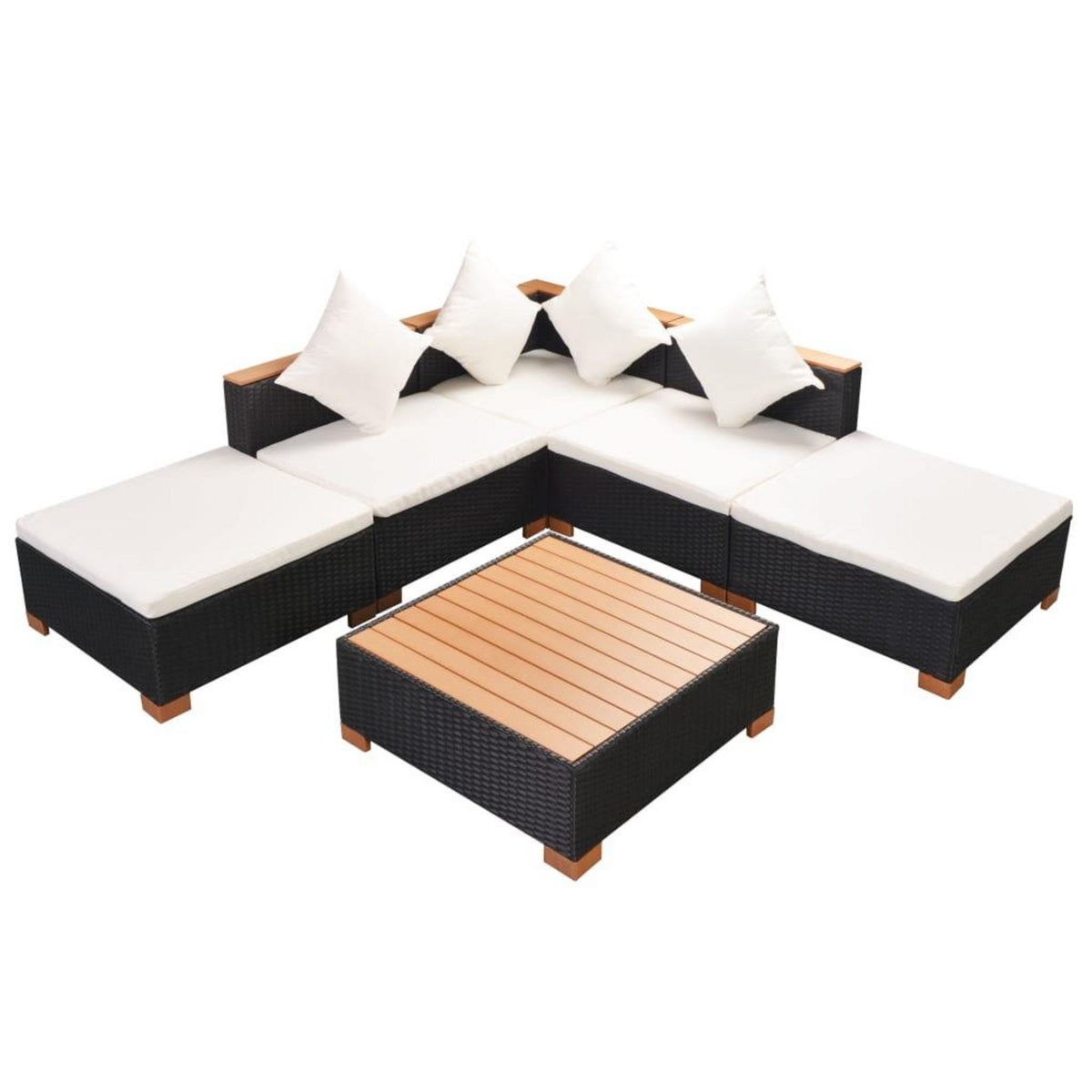 VIDAXL Salon de jardin 6 pcs avec coussins resine tressee noir