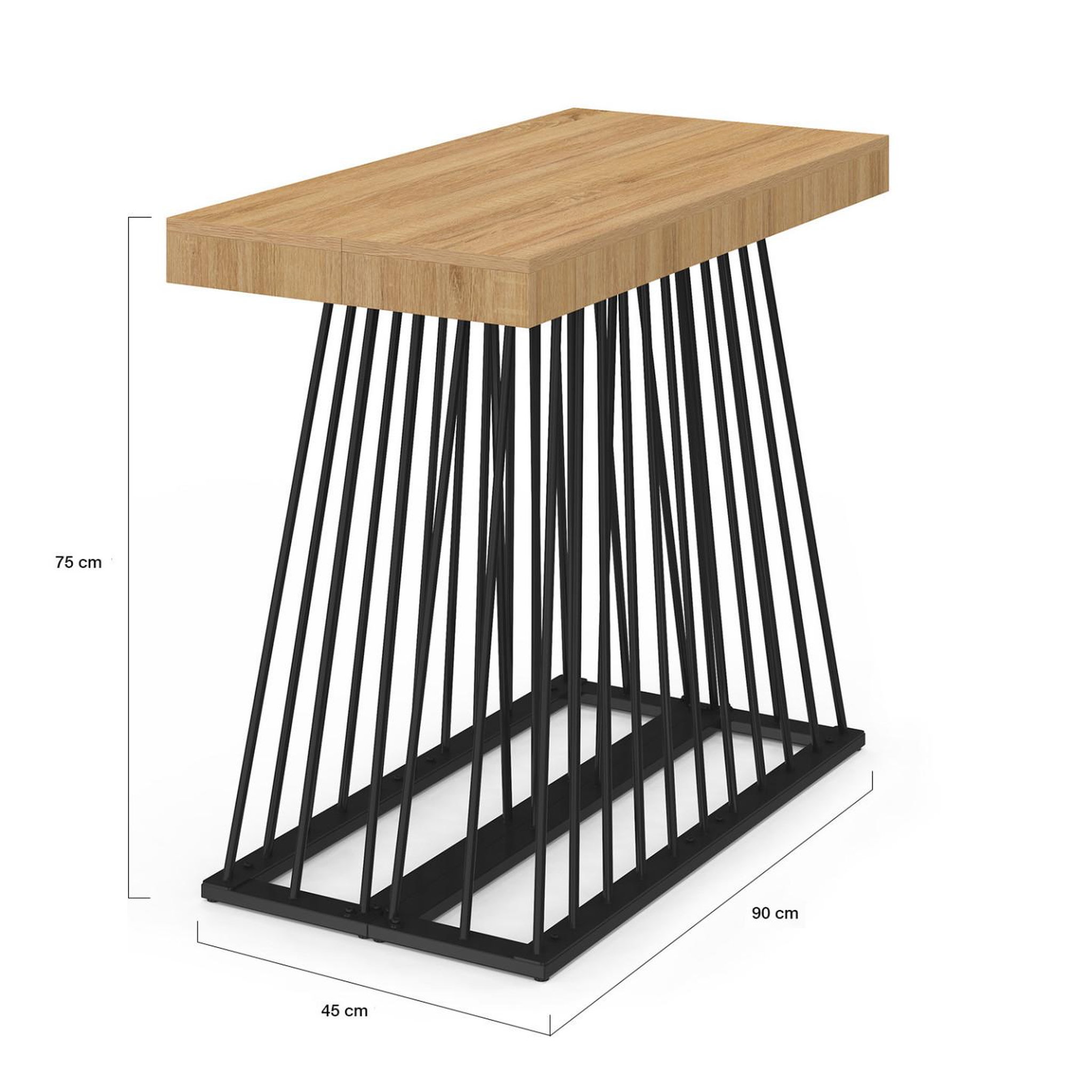 Voir la diapositive 5 : ID MARKET Table console extensible yuna 10 personnes 235 cm plateau bois et pied filaire en métal noir