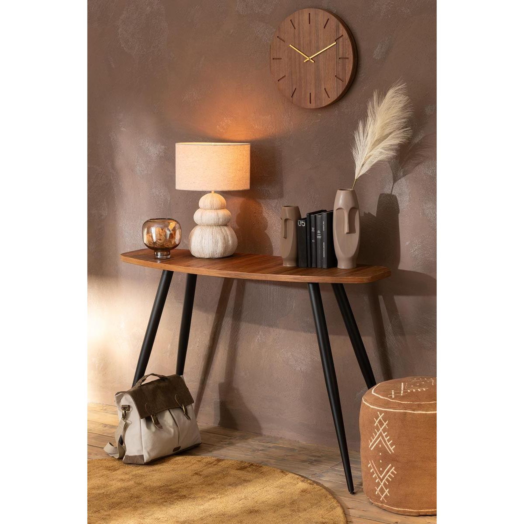 Voir la diapositive 6 : J-LINE Console ovale en bois  teck  120cm naturel