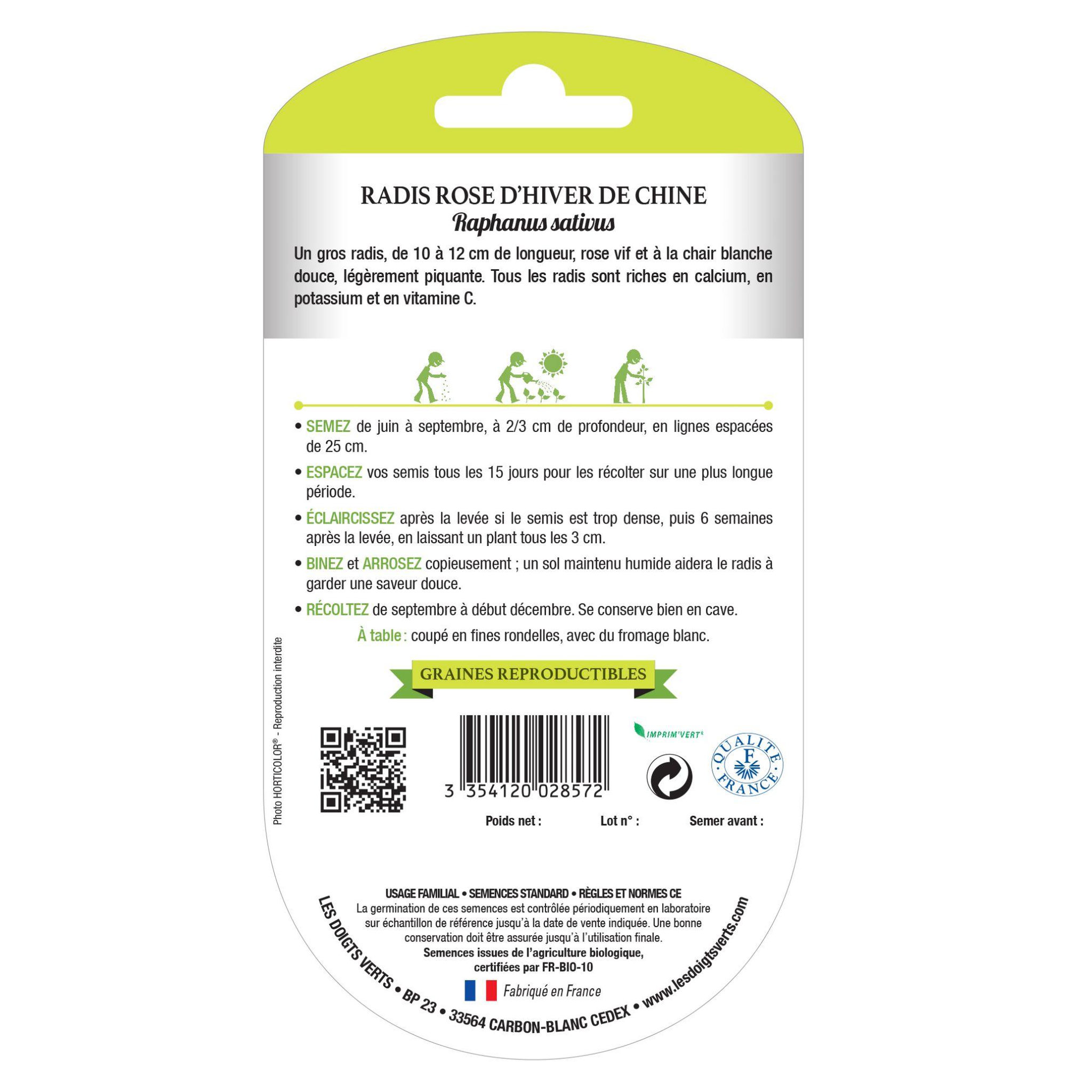 Voir la diapositive 2 : LES DOIGTS VERTS Graines radis rose d'hiver de Chine BIO Les Doigts Verts