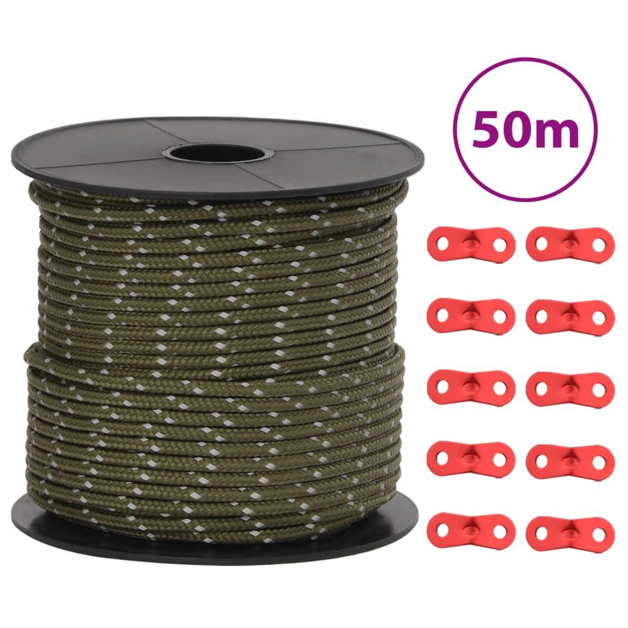 VIDAXL Corde de haubanage de tente avec bandes reflechissantes et cles