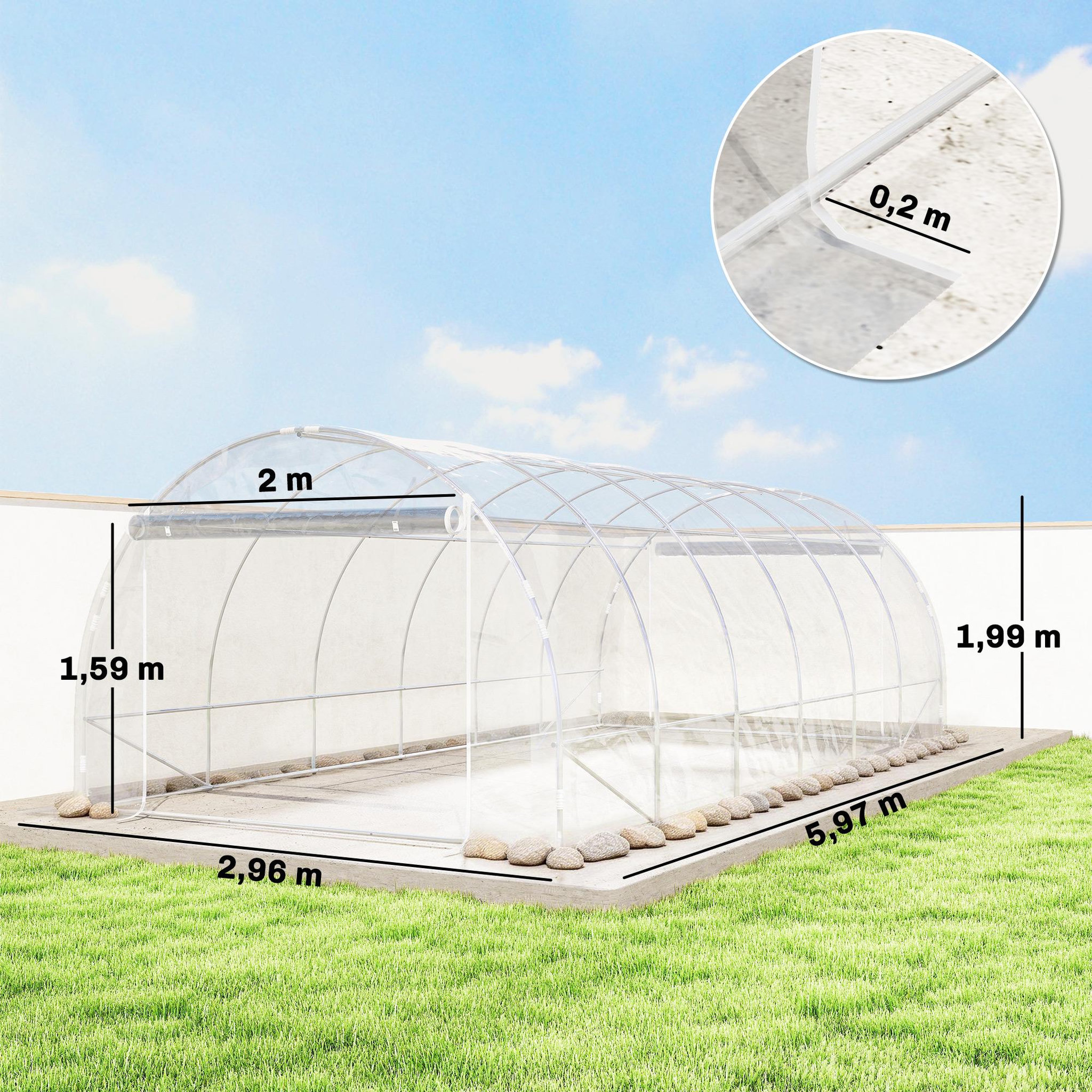Voir la diapositive 3 : OUTSUNNY Serre tunnel de jardin 18 m² - 2 grandes portes enroulables - acier galvanisé bâche transparente