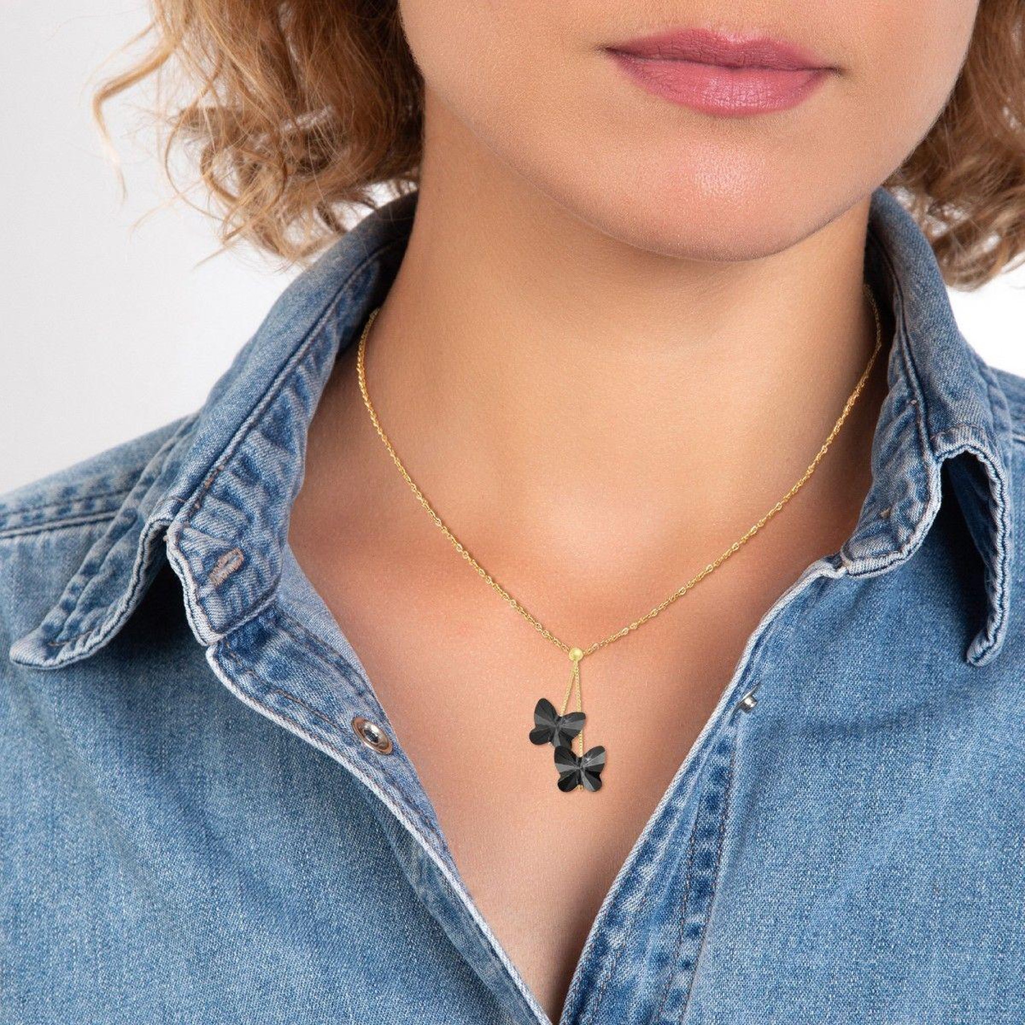 Voir la diapositive 2 : SC BOHEME Collier papillons orné de Cristaux scintillants par SC Bohème