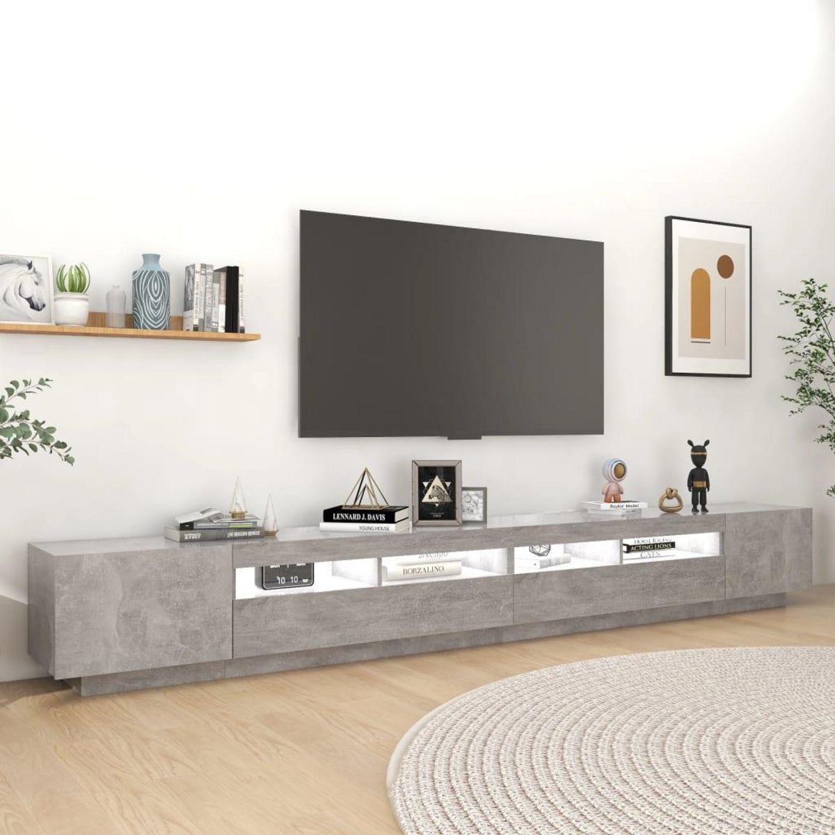VIDAXL Meuble TV avec lumieres LED Gris beton 300x35x40 cm