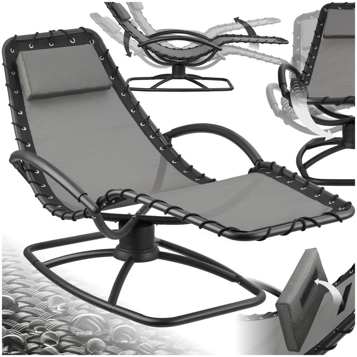 tectake Chaise longue de jardin ergonomique avec mouvement de balancement confortable gris
