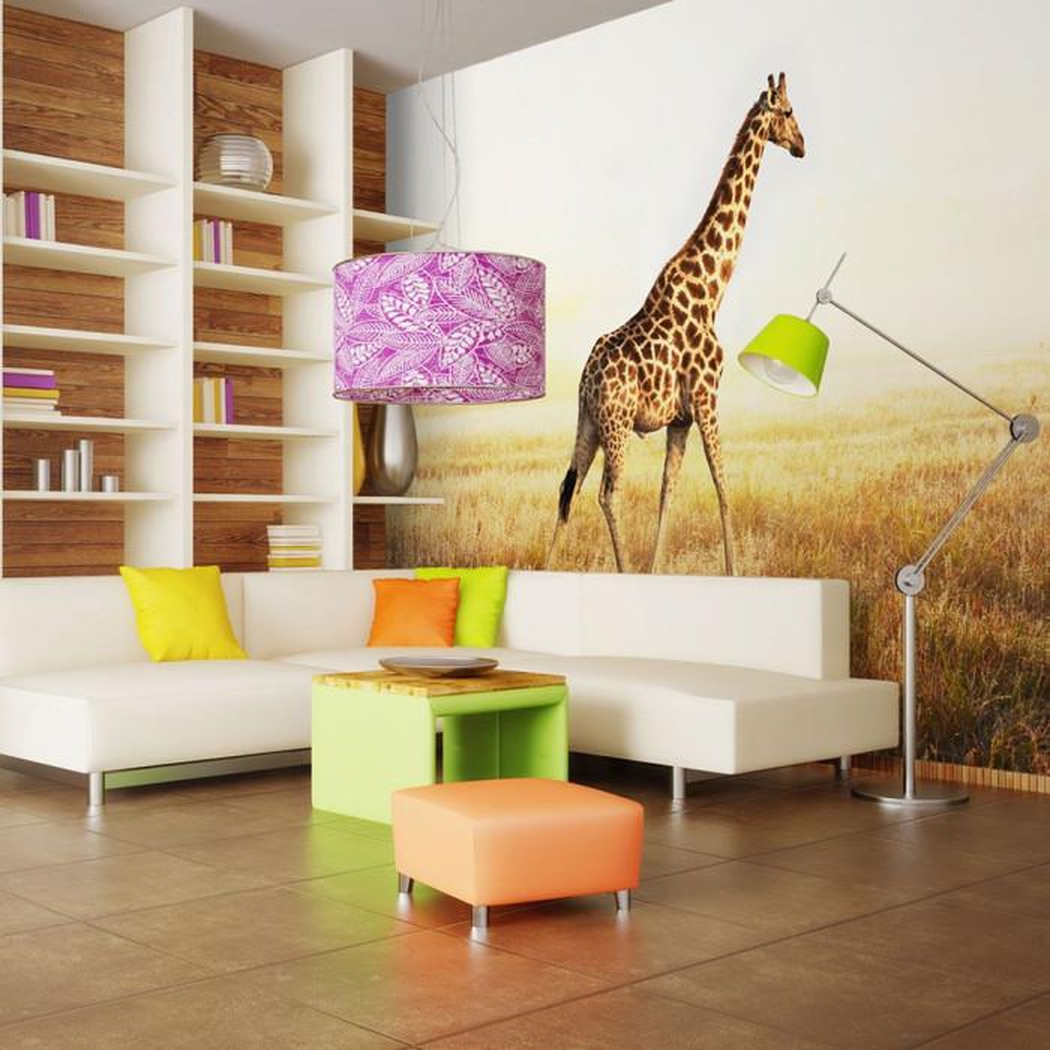 Paris Prix Papier Peint  Girafe Promenade. Coloris disponibles : Multicolore