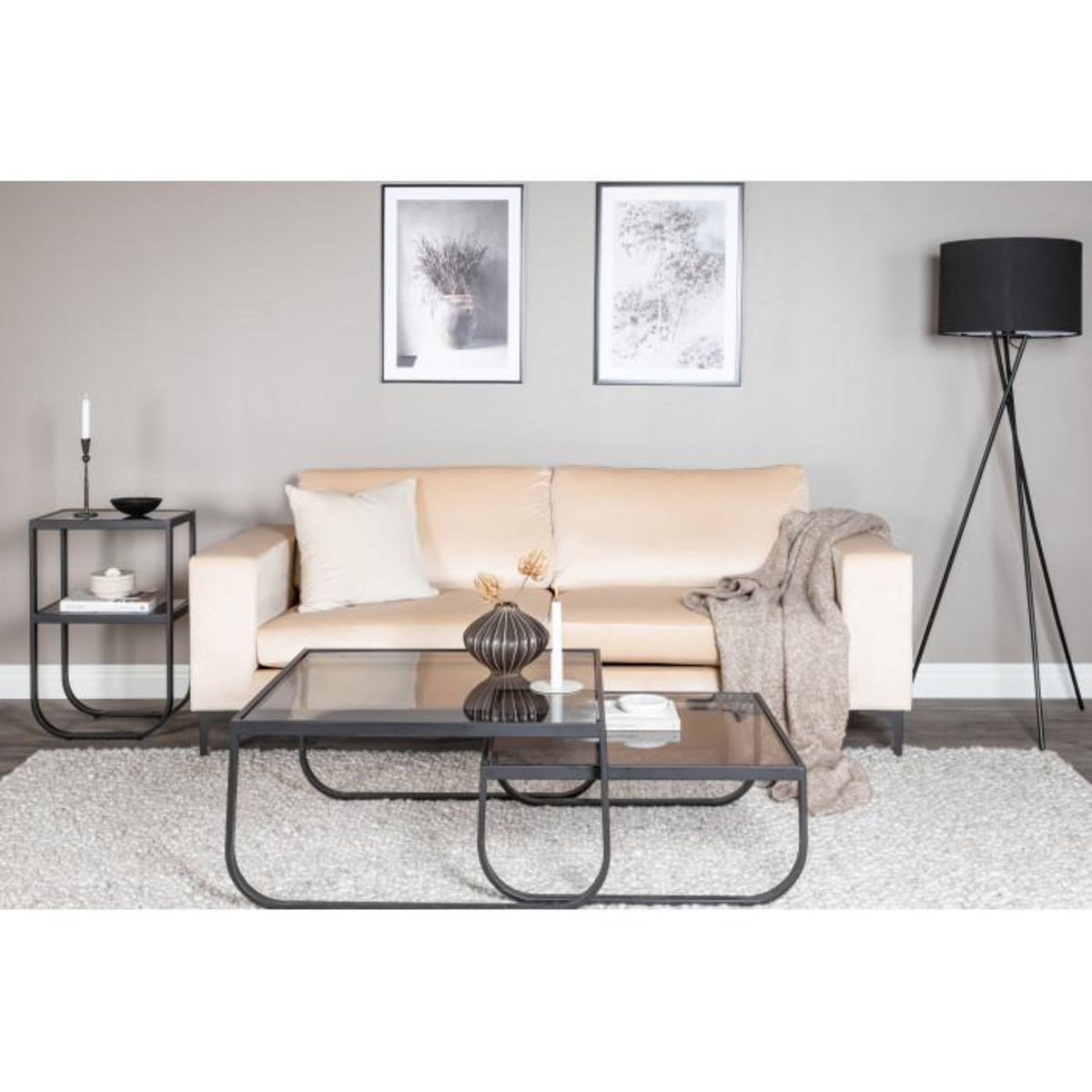 Paris Prix Canapé 3 Places en Velours  Bolero  215cm Beige