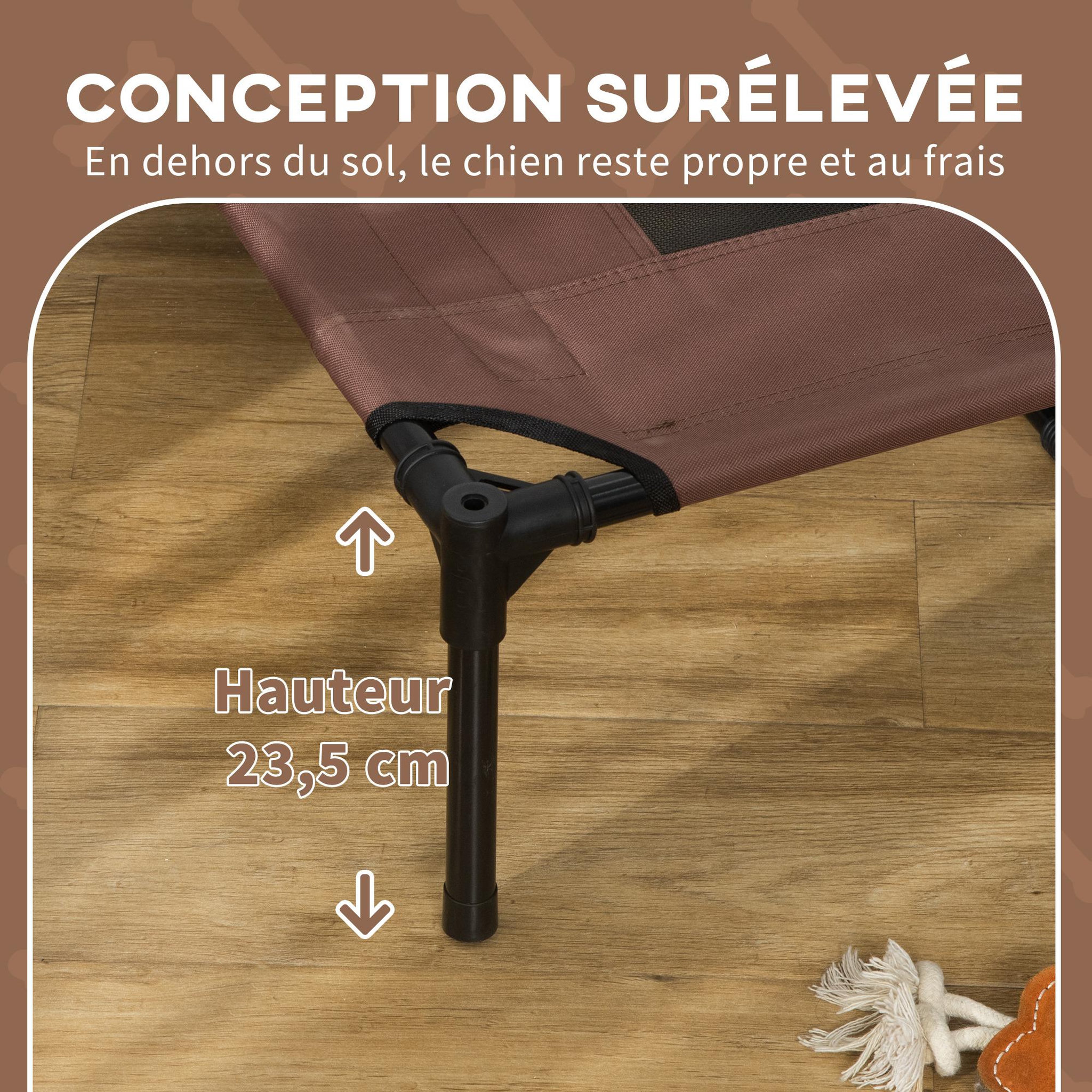 Voir la diapositive 5 : PAWHUT Lit pour chien chat sur pied velum anti-uv tissu oxford micro-perforé sac transport inclus marron